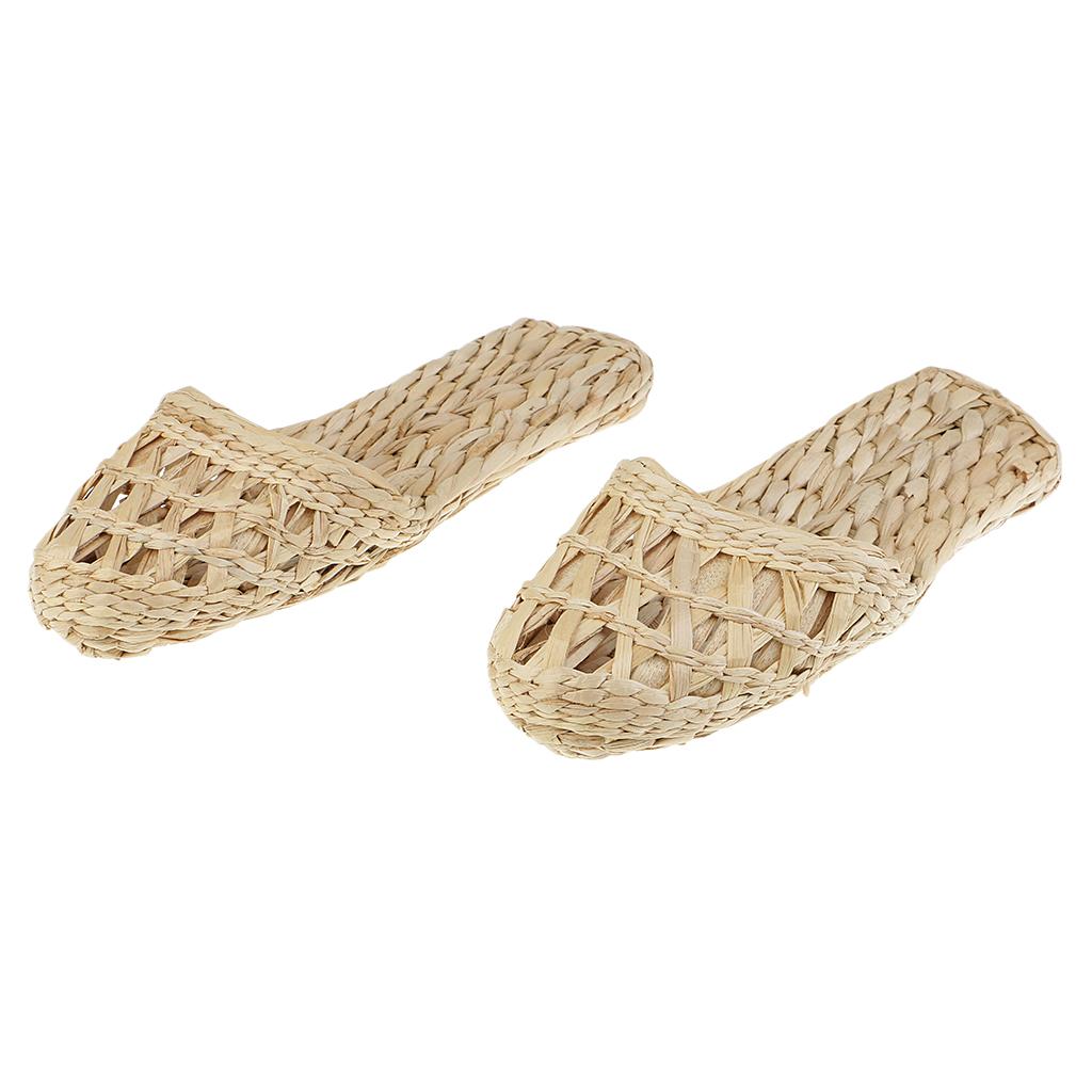 1 Pair of Handmade Straw Rattan Knitted Slippers Sandals