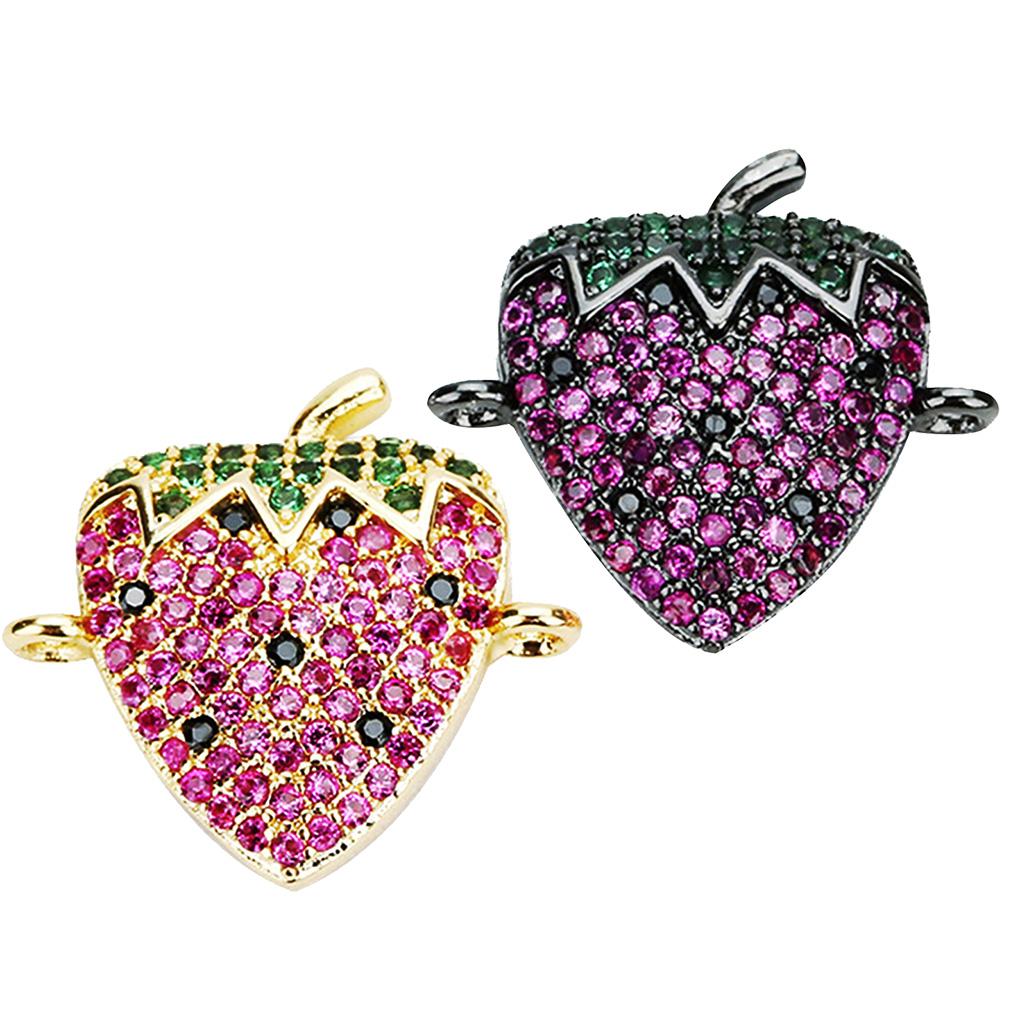 Cute Strawberry Pendants Charms Jewelry Linker Connectors pink with gold