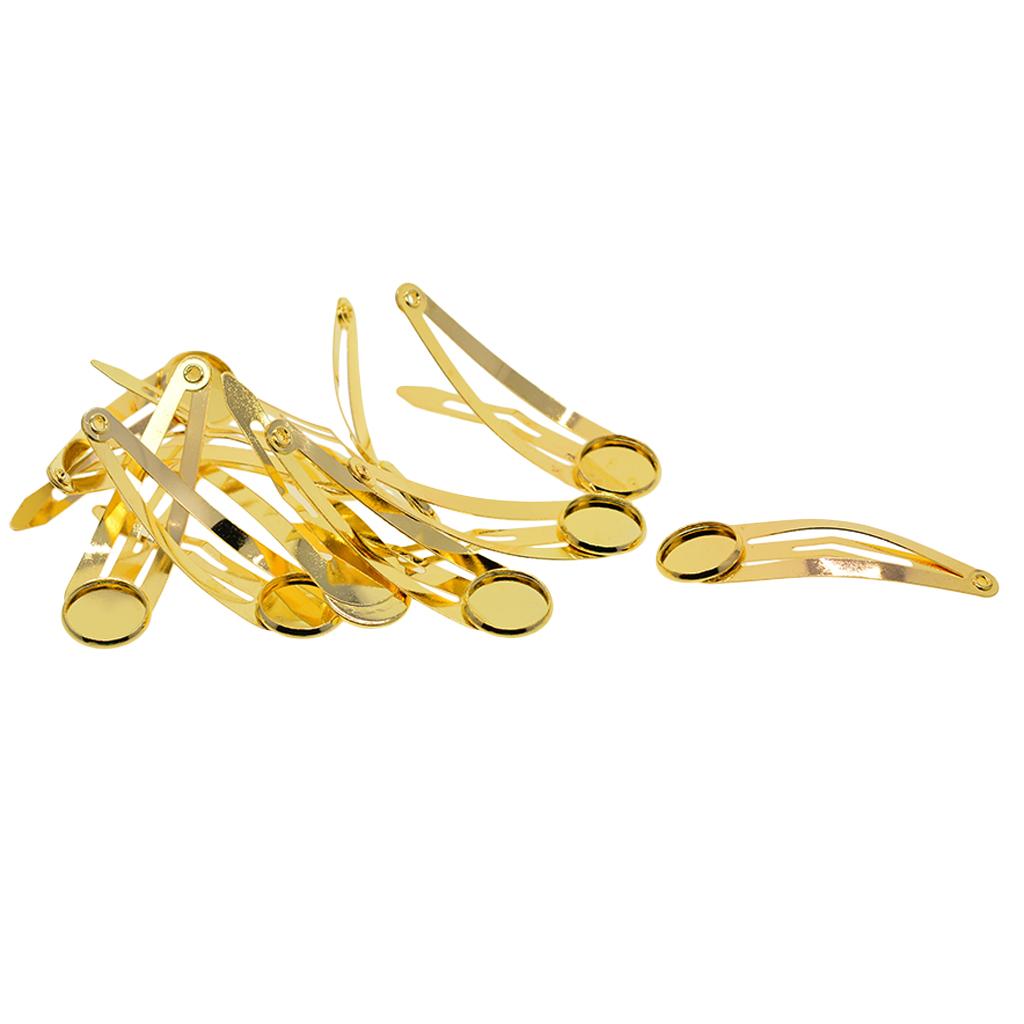 10Pcs DIY Barrettes Snap Hair Clips 12mm Round Bezel Setting Tray Golden