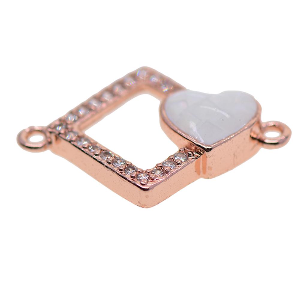 1Pcs Square Heart Connectors Jewelry Making Findings Charm Rose Gold + White