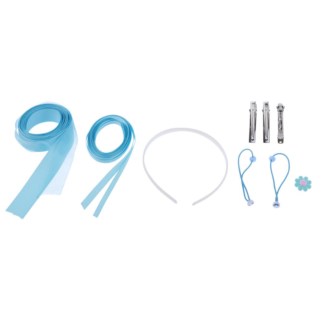 17pcs cloth flower bead ribbon  for hair clip  headwear Crafts Blue