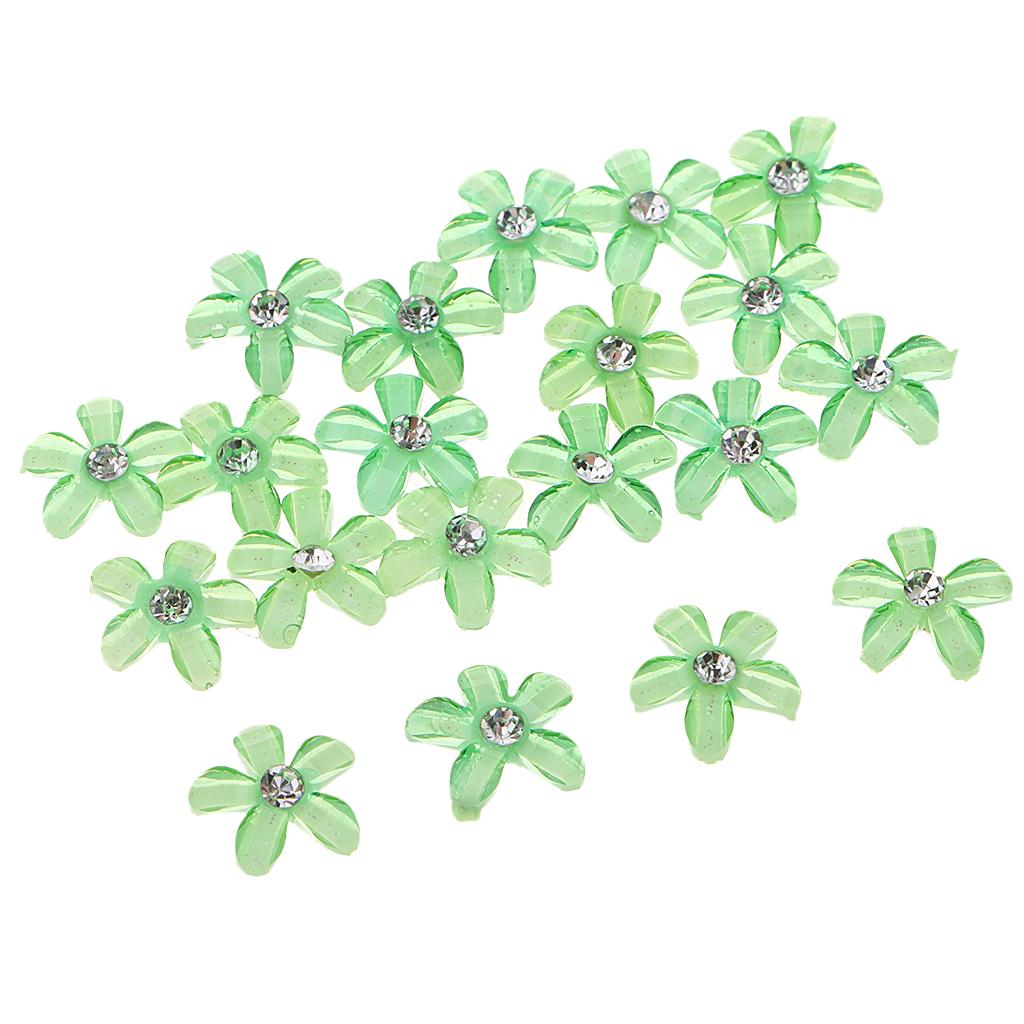 20 Flowers Flatback Button Rhinestone Embellishments for Wedding Green
