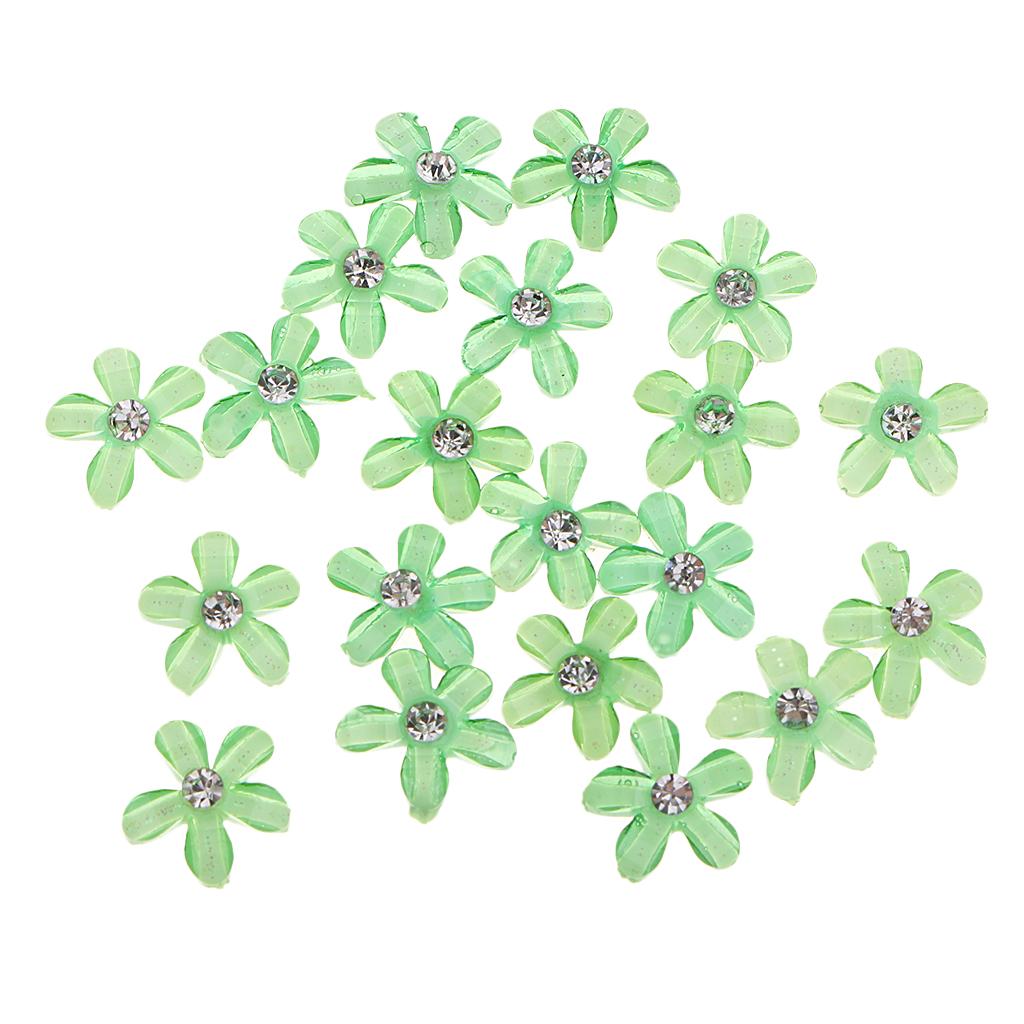 Flatback Button Rhinestones 20 Flowers Green