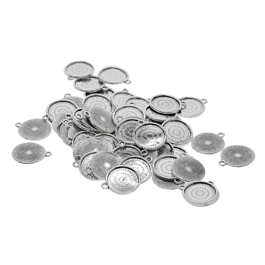 50Pcs Round Pendant Blank Cabochon Base Trays DIY Jewelry Making 16mm Silver
