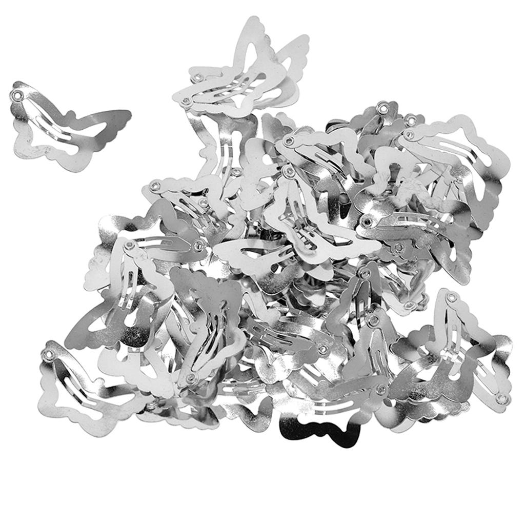 50x Butterfly/Star Snap Hair Clips Pin Clip Hollow Design Butterfly Silver