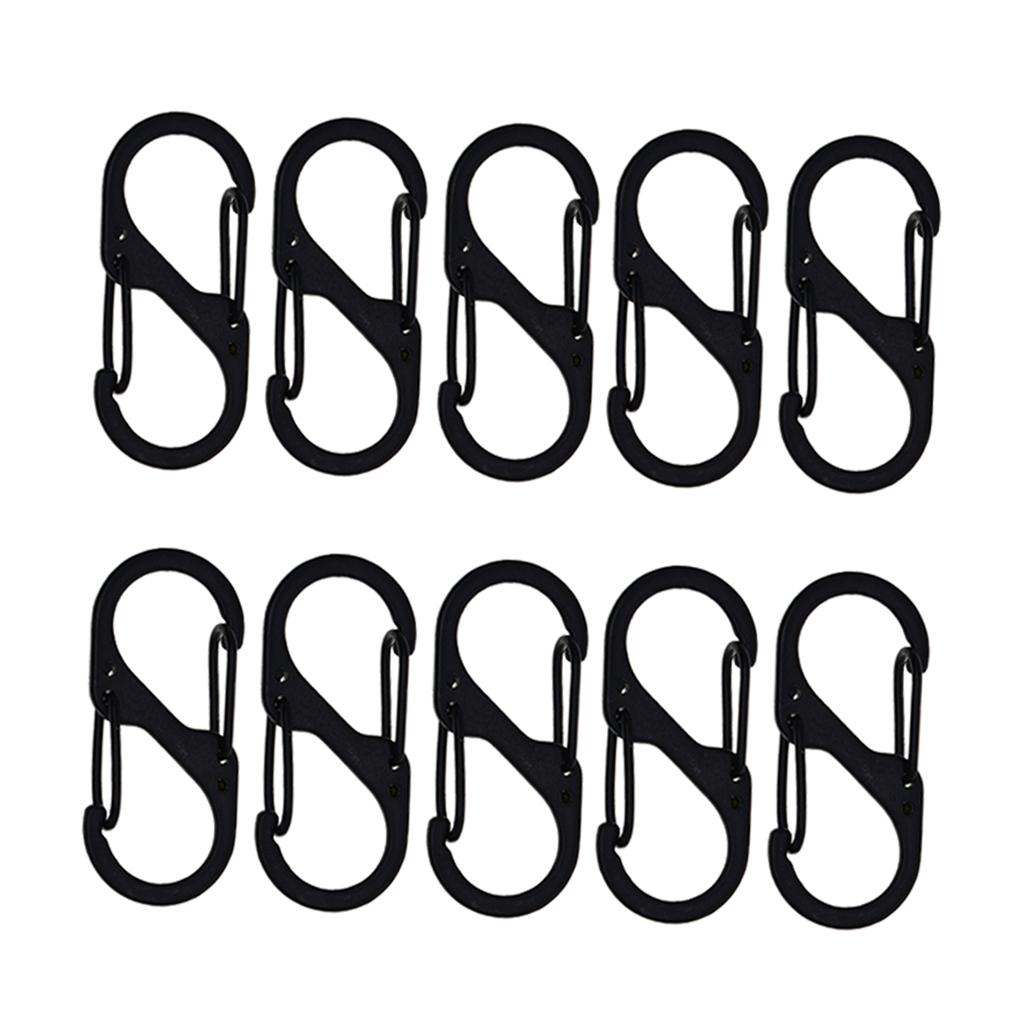 10Pcs S Spring Snap Lock Heavy Duty Steel Carabiners Clips Black