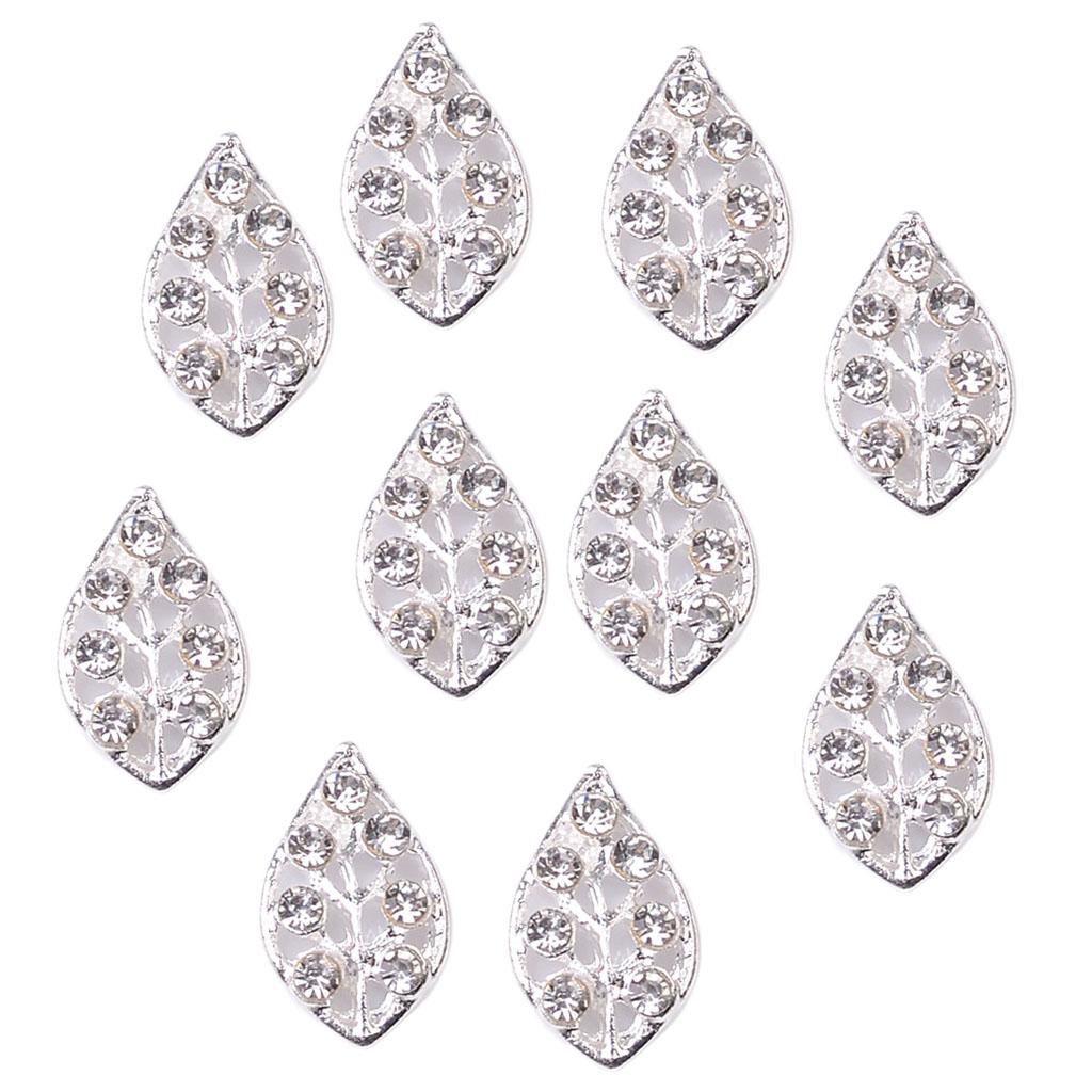 10x Rhinestone Leaf Buttons Charm Embellishments For Beading Ornaments Alloy