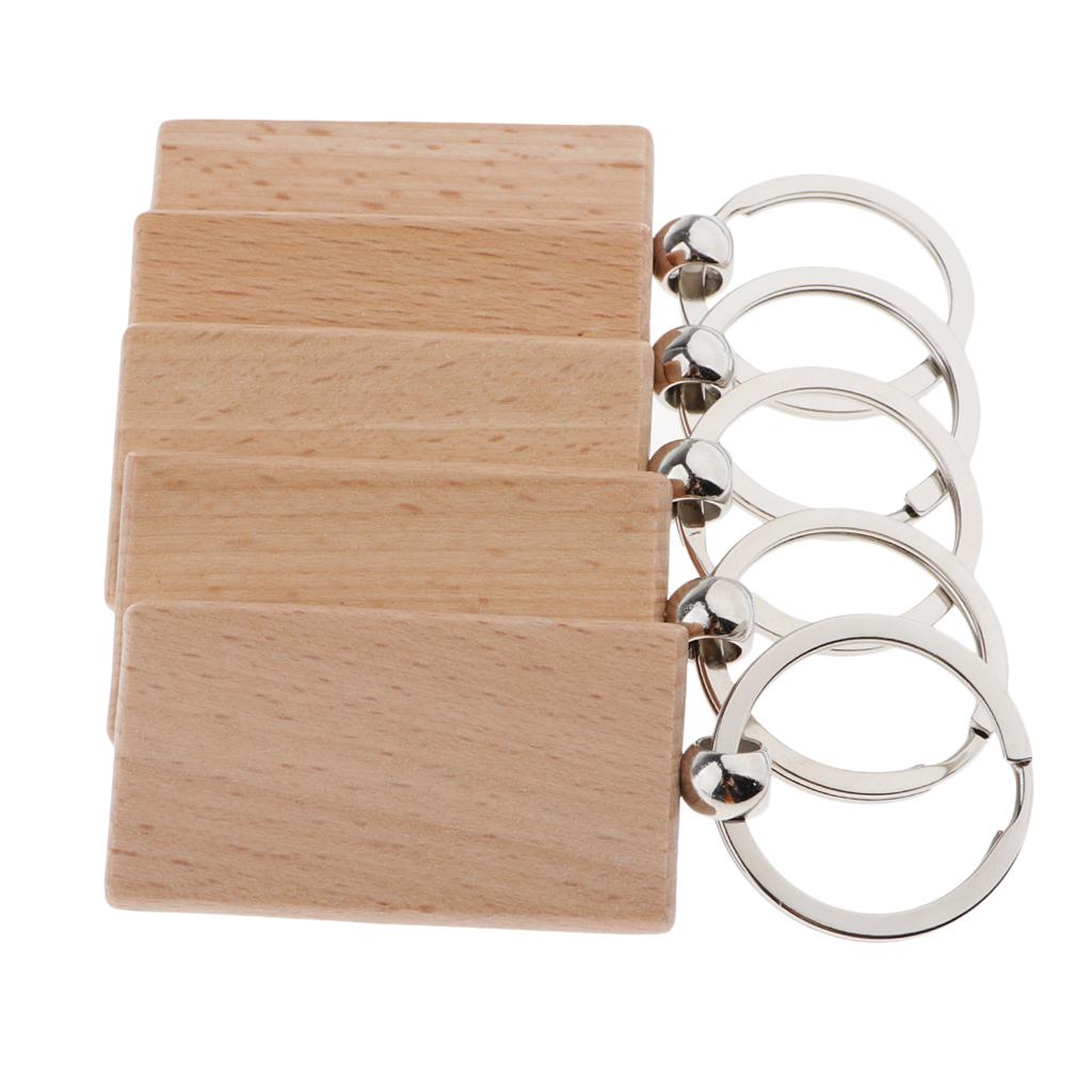 5X Wood Charms Blank For DIY Personal Keychain  rectangle  52x30mm