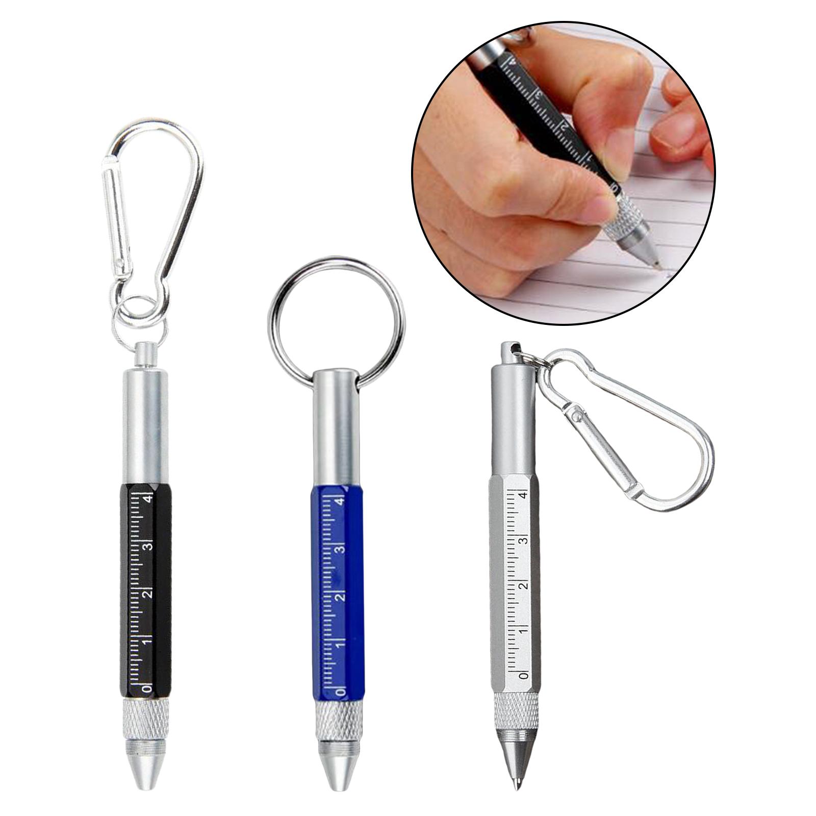Multifunction Tool Ballpoint Pen 6 in 1 Ruler, Screwdriver Black Carabiner