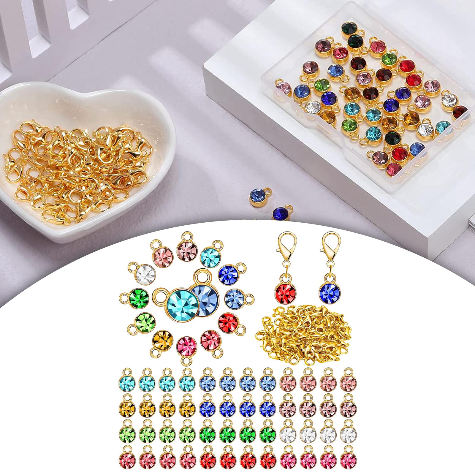 180Pcs Crystal Birthstone Charms Beads Pendants for Jewelry Making Golden