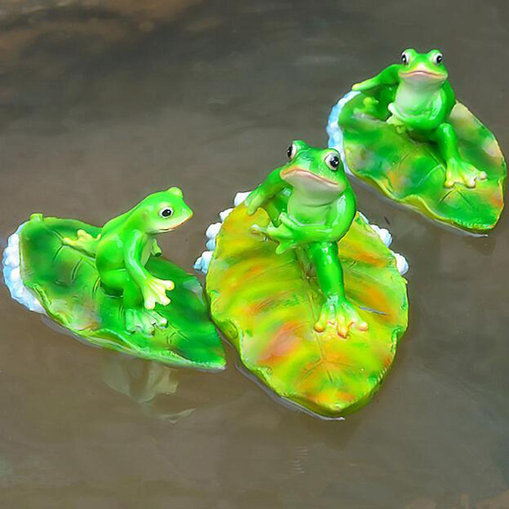 Garden Animal Ornament Water Floating Frog on Lotus Leaf Figurine Kid Toy B
