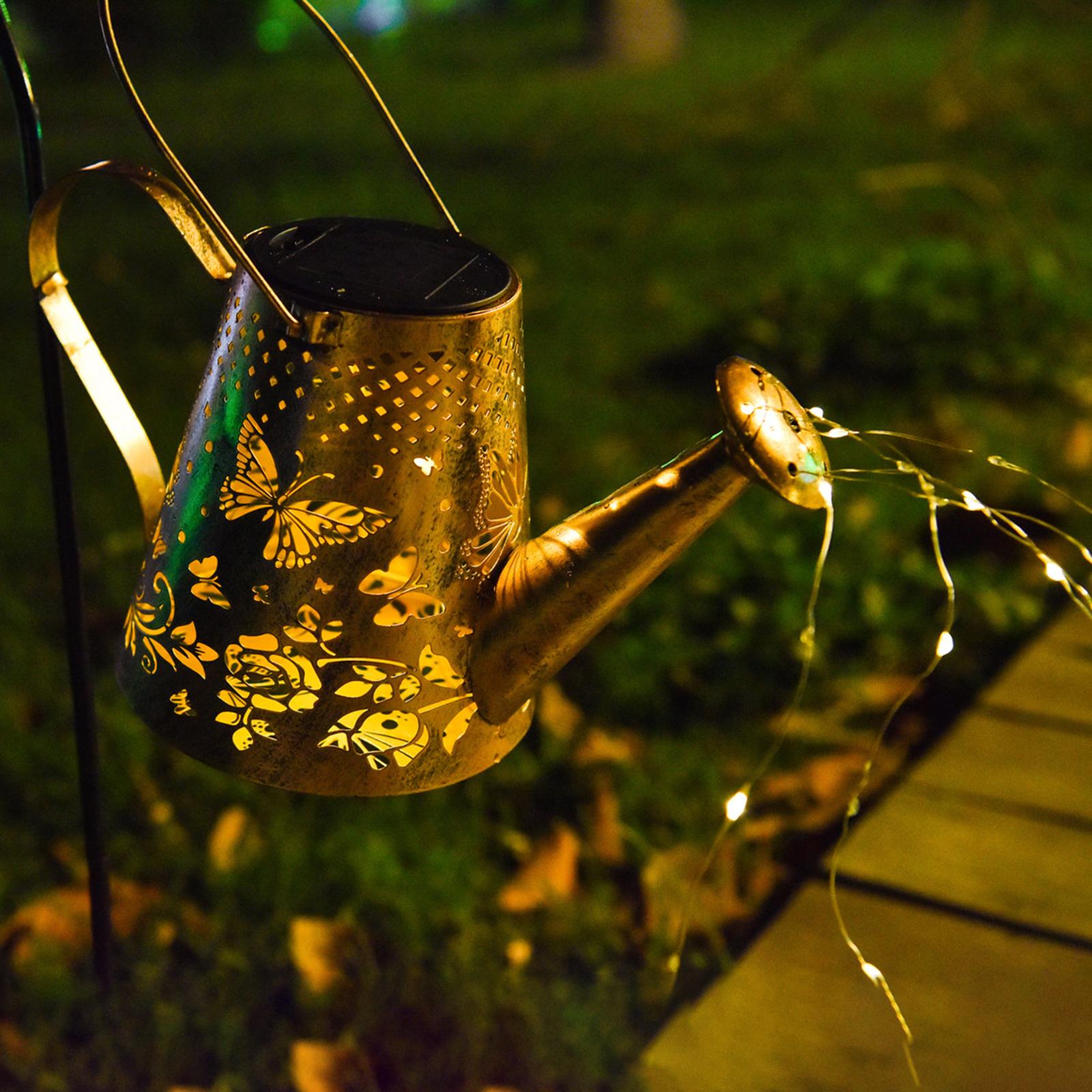 Solar Water Kettle Lights Garden Shower Light for Flowerbed Walkway Stairway