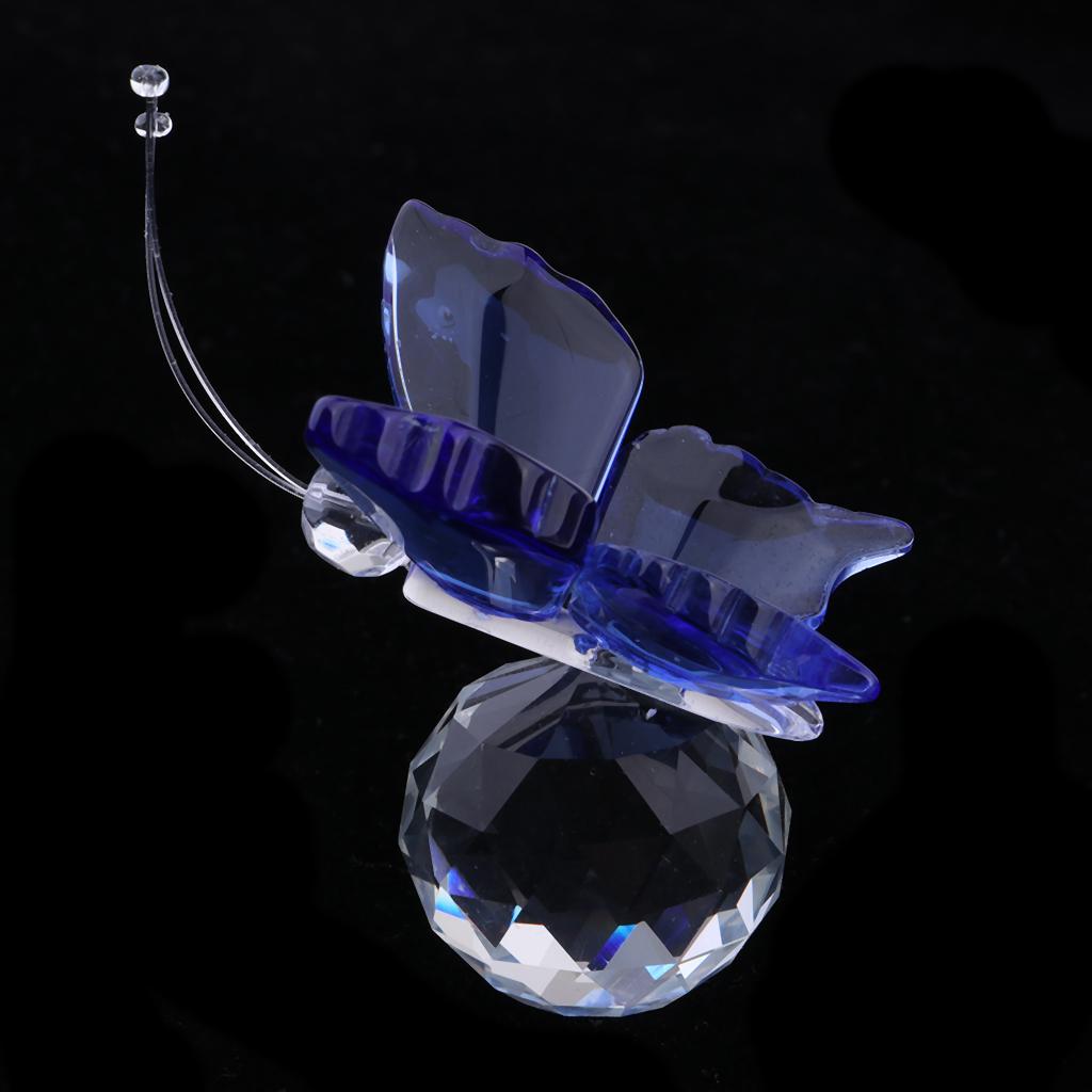 Crystal Flying Butterfly with Ball Base Figurine Cut Glass Ornament Blue