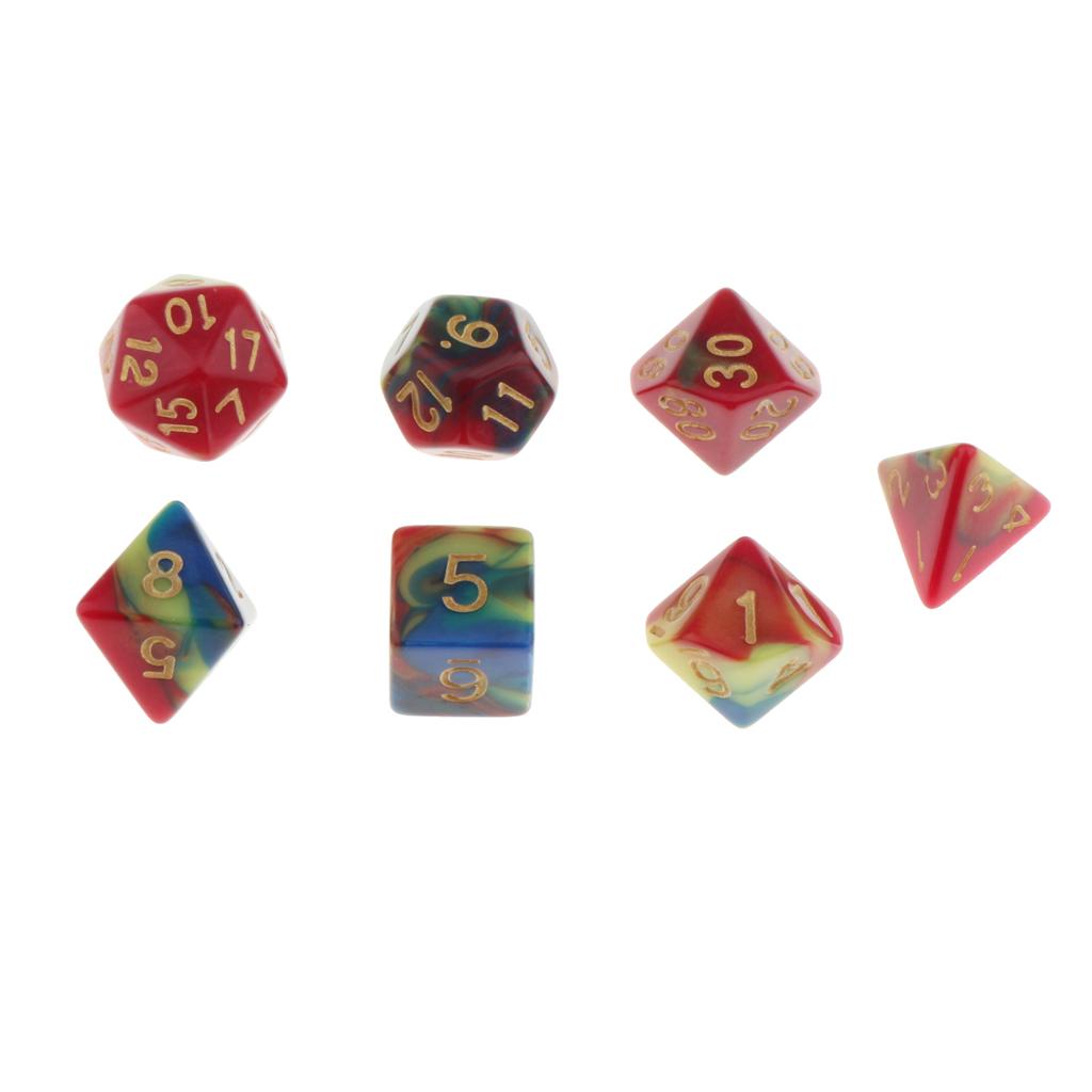 7 Pieces Acrylic Polyhedral Dice Set Table Game Party Games Red Blue