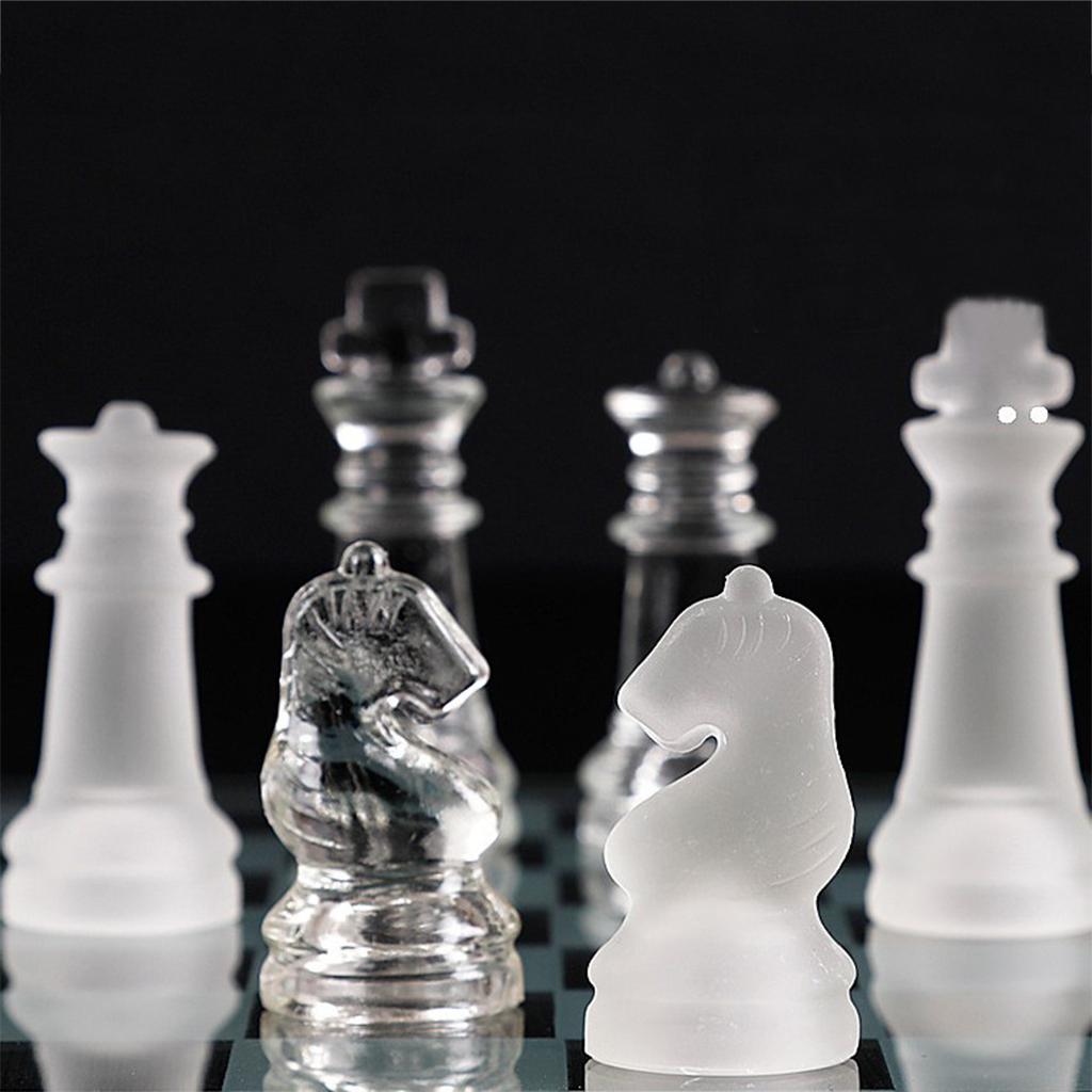 Glass Chess Set Elegant Pieces and Glass Board Game Frosted Clear 20x20cm