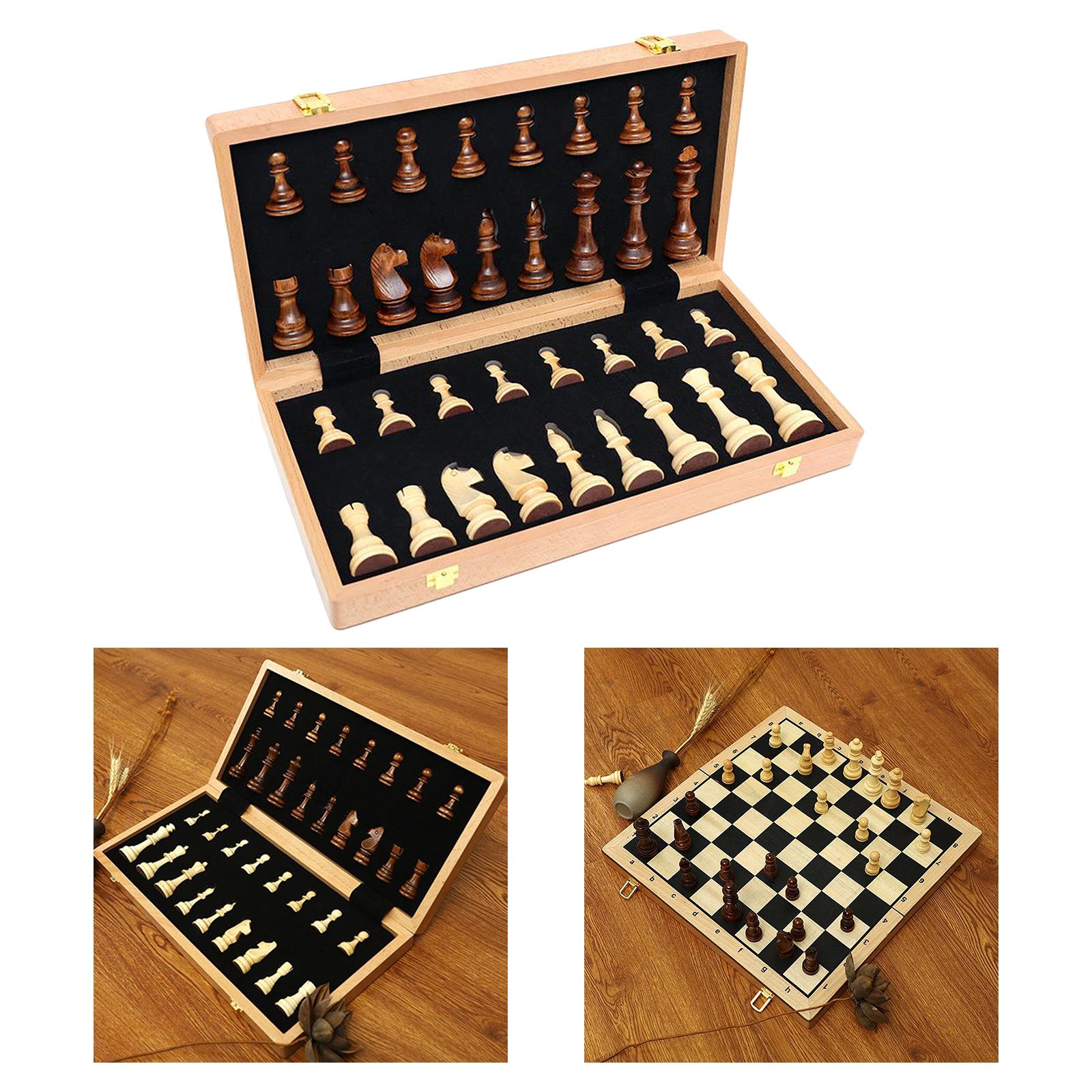 Wooden Standard Game Classic Chess Set Foldable Board Storage Box Gift