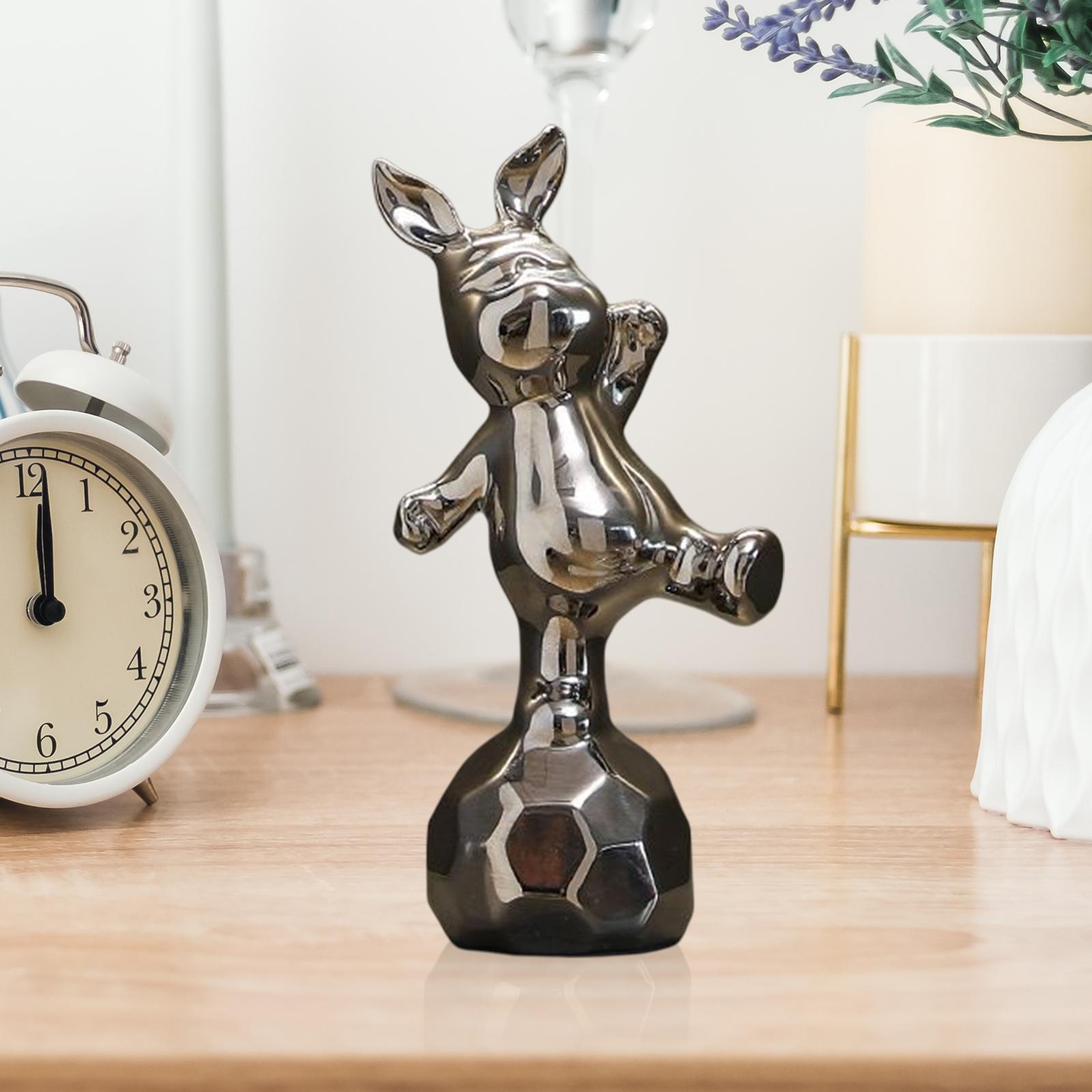 Handmade Resin Animal Figurine Ornaments Electroplating Artwork Versatile Rabbit on Football
