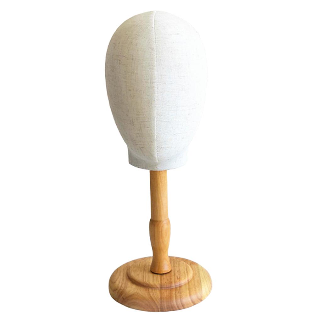 Canvas Tabletop Wig Mannequin Hat Holder Stand Display Manikin Model Medium Wood