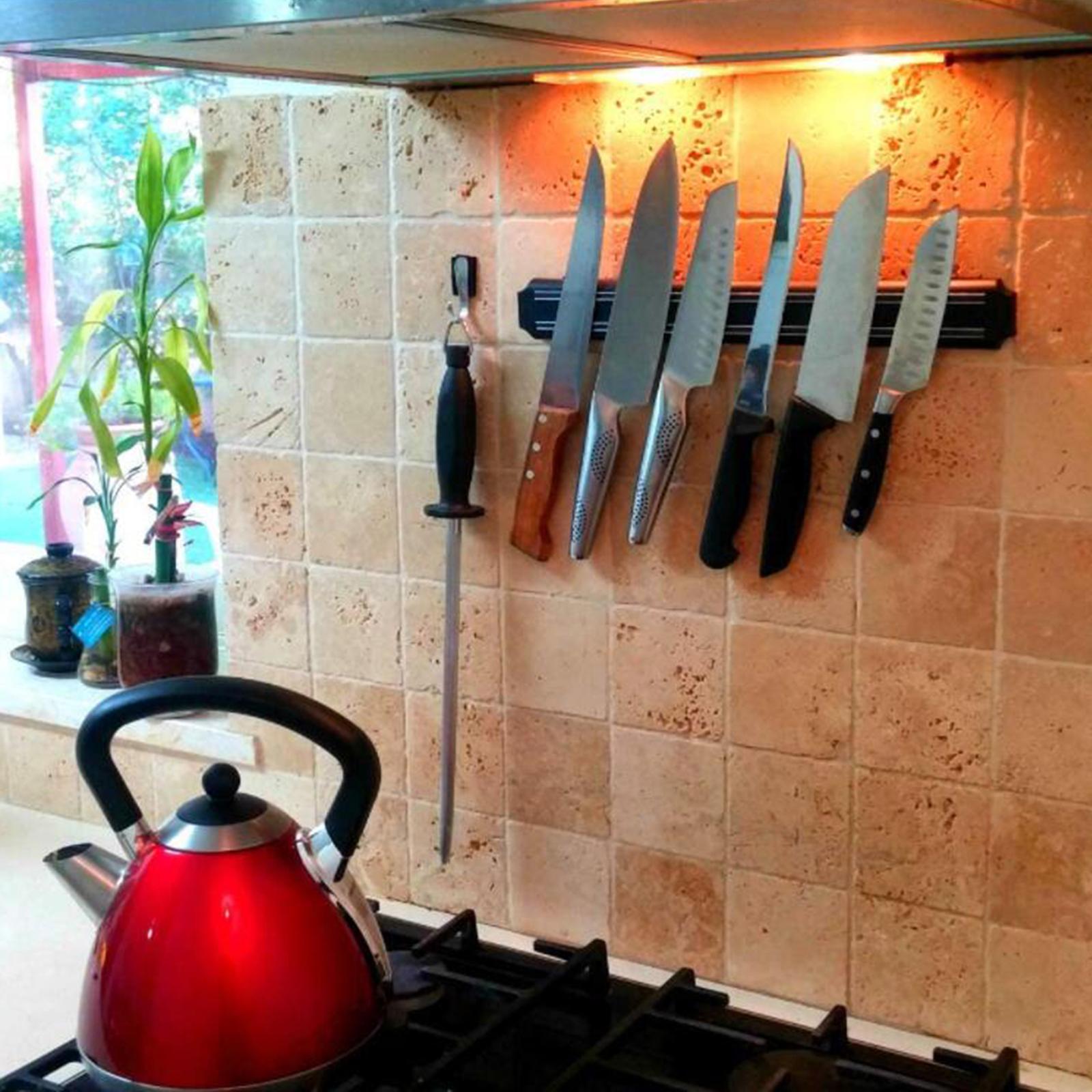 Magnetic Knife Wall Mount Holder Powerful Easy Install 55x4.8x1.3cm