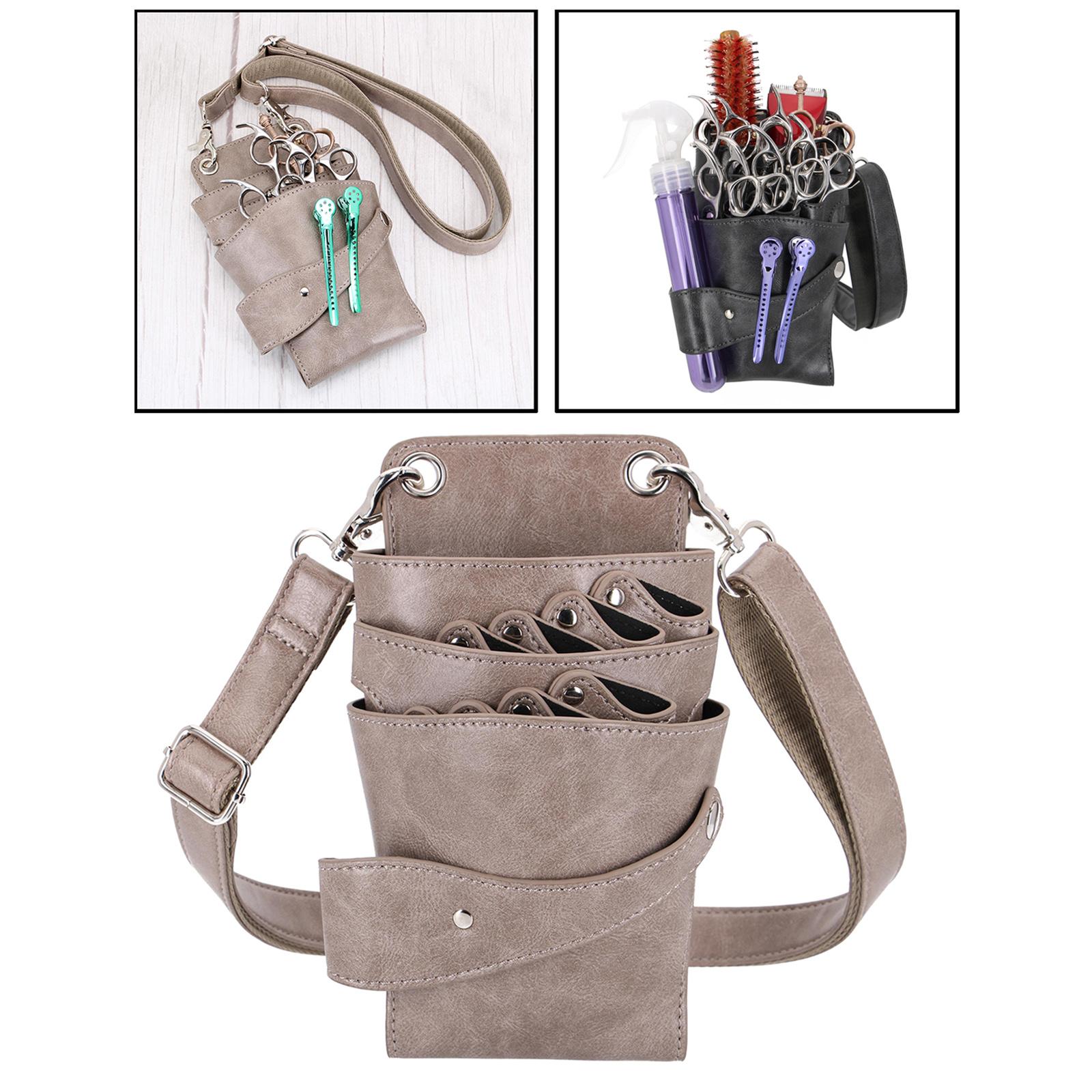 Hairdressing Scissor Pouch PU Leather Removable Hook Belt Salon Grey
