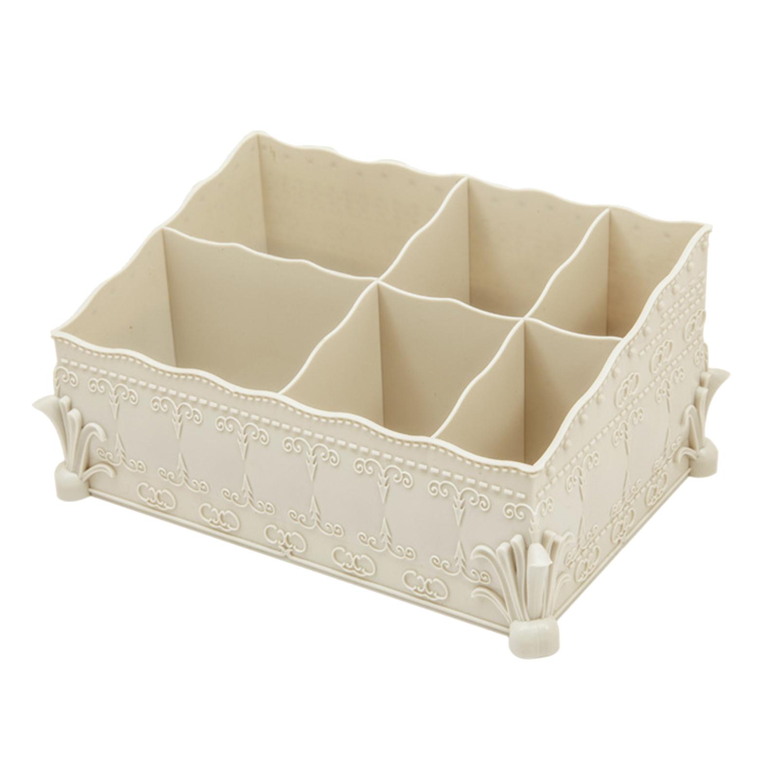 6 Grids Desktop Organizer Multifunctional Dresser Cosmetic Storage Box Beige