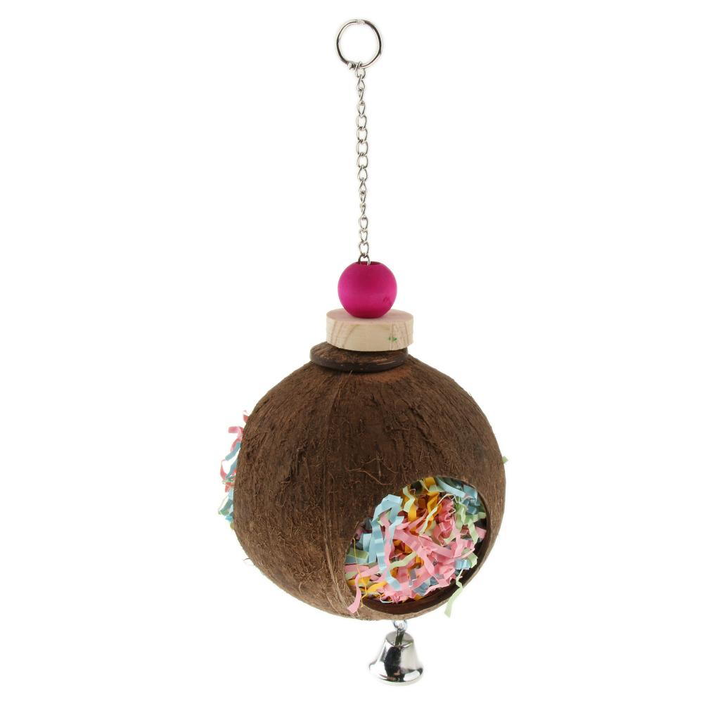 Bird Parrot Coconut Shell Swing Toy Drawbench Wire Cage Hanging Chew Toy