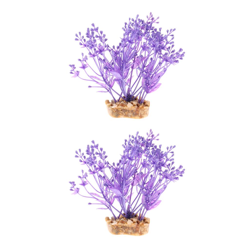2Pcs Aquarium Reptile Artificial Water Grass Landscape Decoration Purple