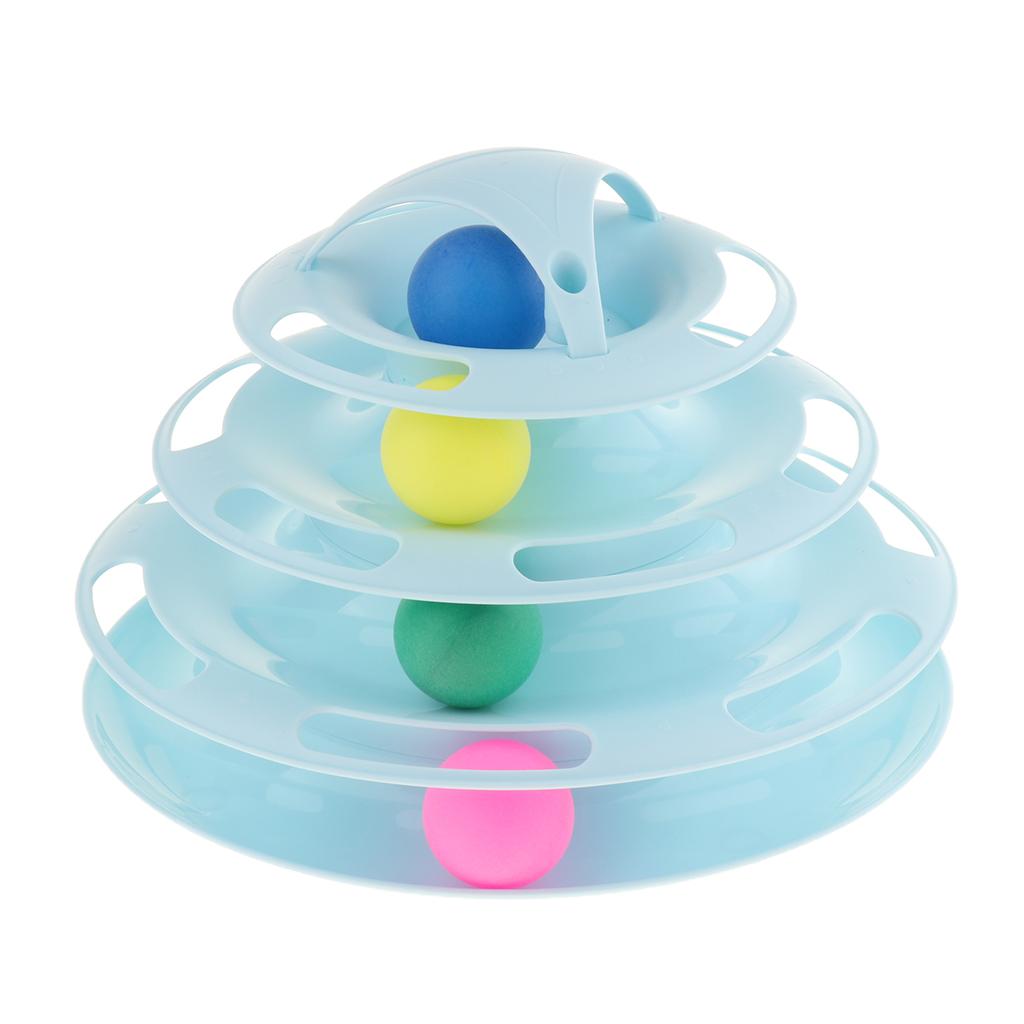 Four Layers Pet Cat Toys Turntable Intelligence Training Ball Tray Blue