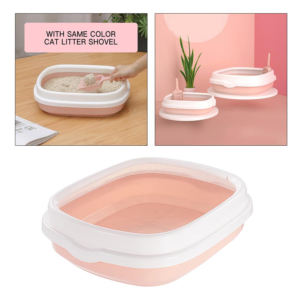 Cat Litter Box Open Top PP Plastic Litter Tray Pan Kitten Hooded Toilet Pink