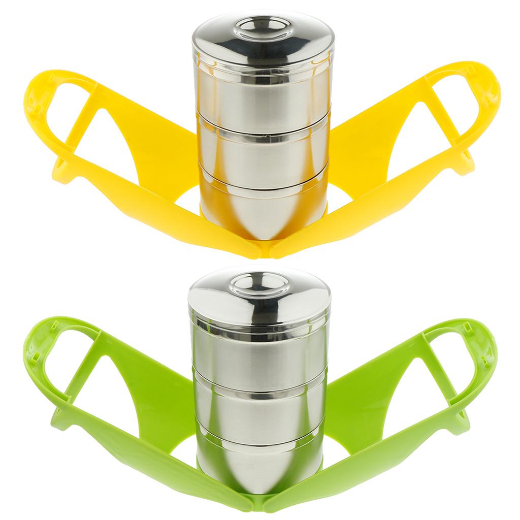 Portable Stainless Steel Insulated Lunch Box Food Compartments Green-3 Tier