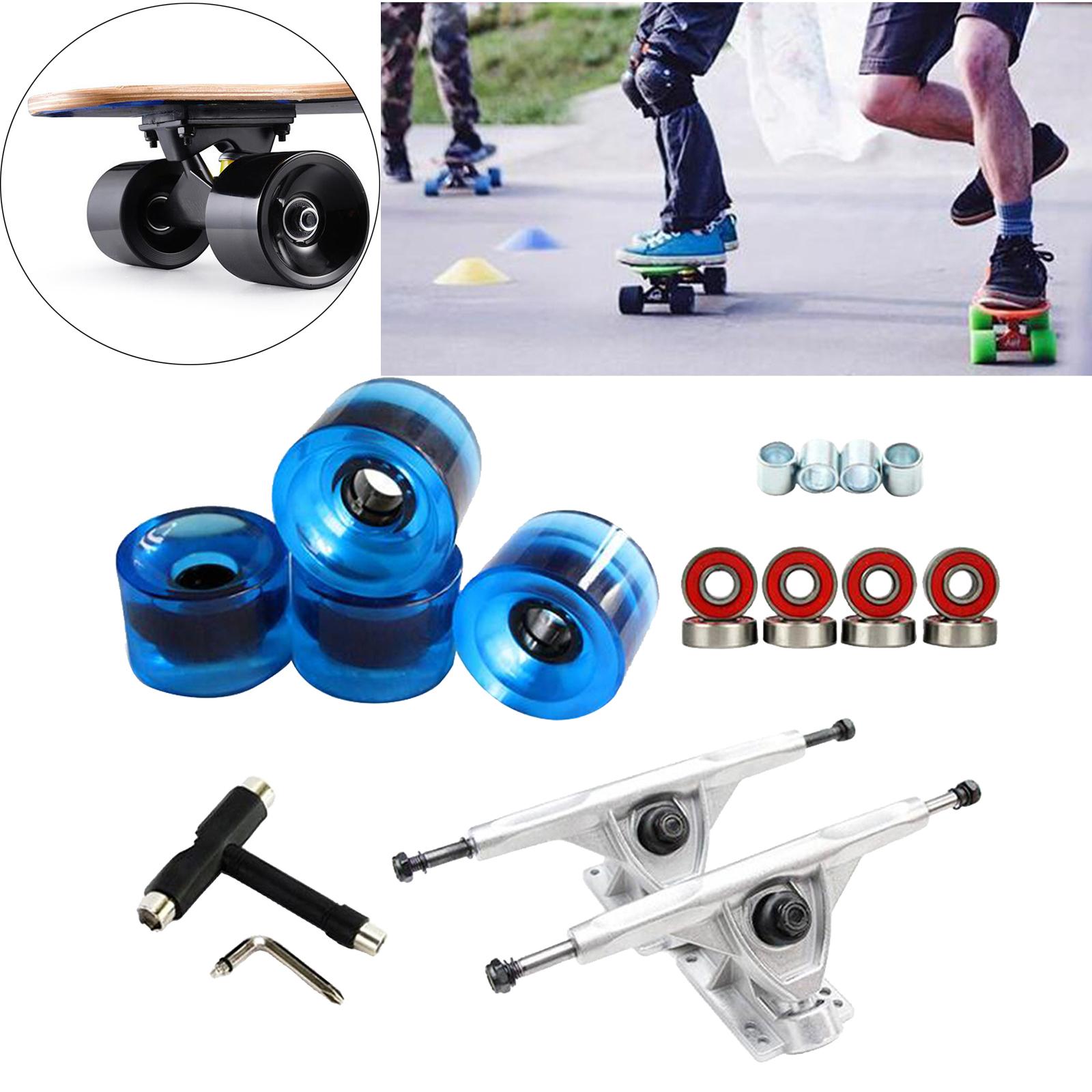 Alloy Solid Skateboard Truck 7'' Wheel Wrench Roller Part Silver Clear Blue