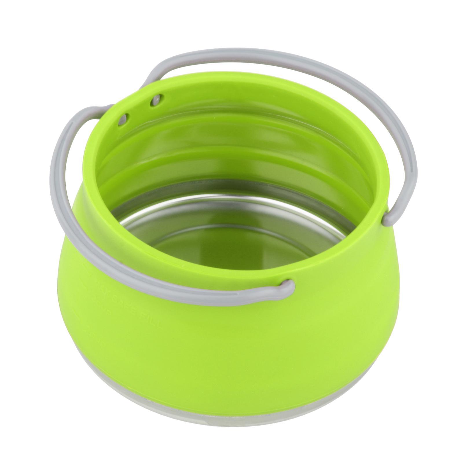 1L Collapsible Camping Silicone Cooking Pot Hiking Kettle Tea Pot Green