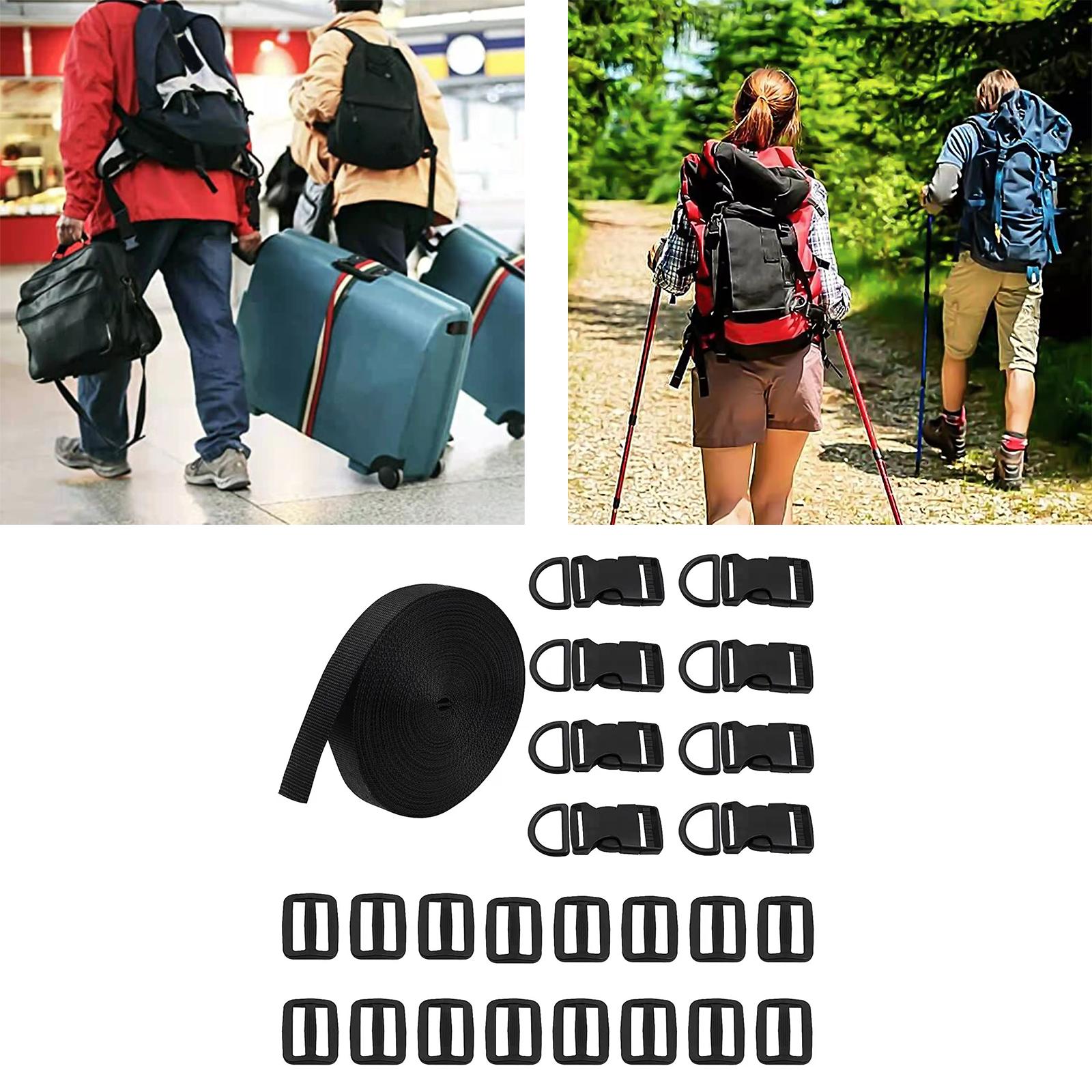 10 Yards Nylon Webbing Strap Side Release Buckle Tri Glide Slide Clips