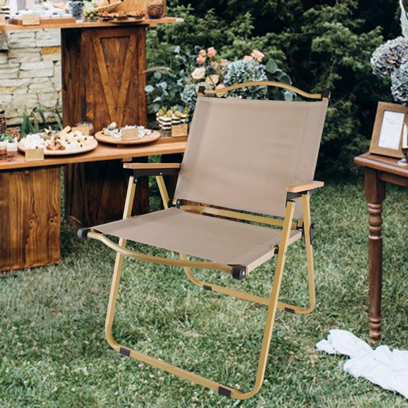 Folding Camping Chair Collapsible Load Bearing for Travel Barbecues Khaki Large