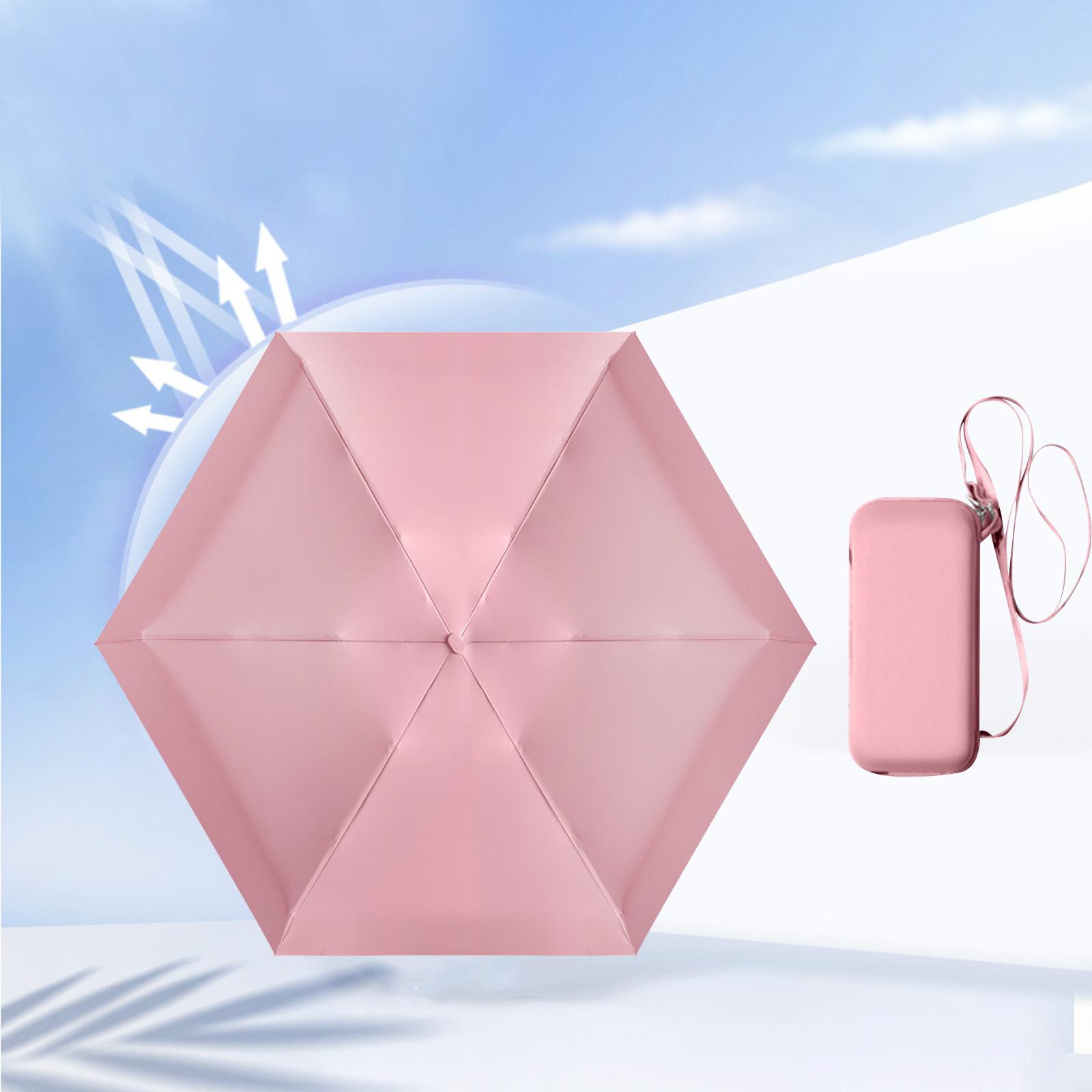 Mini Folding Umbrella Tiny Pocket Umbrella Small Umbrella Sturdy Lightweight Pink