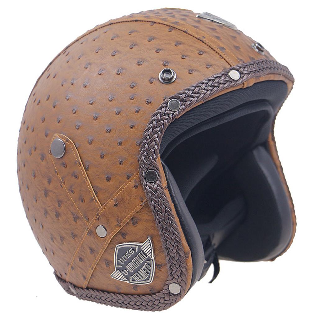 Motorcycle Helmets 3/4 Open Chopper Bike Helmet PU Leather ...