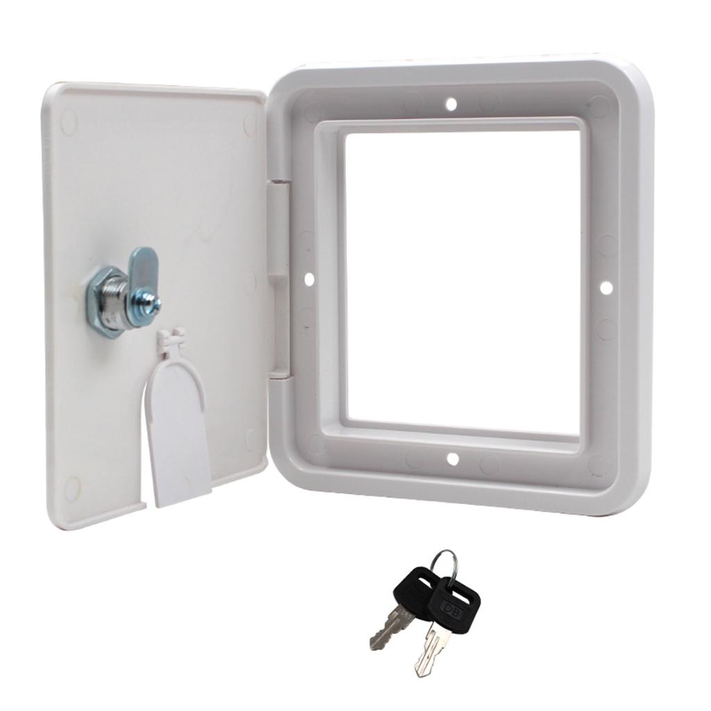 Square ELECTRIC CABLE HATCH w/ Key for RV Electric Cord RV Camper Electric Cord Cover ( White )