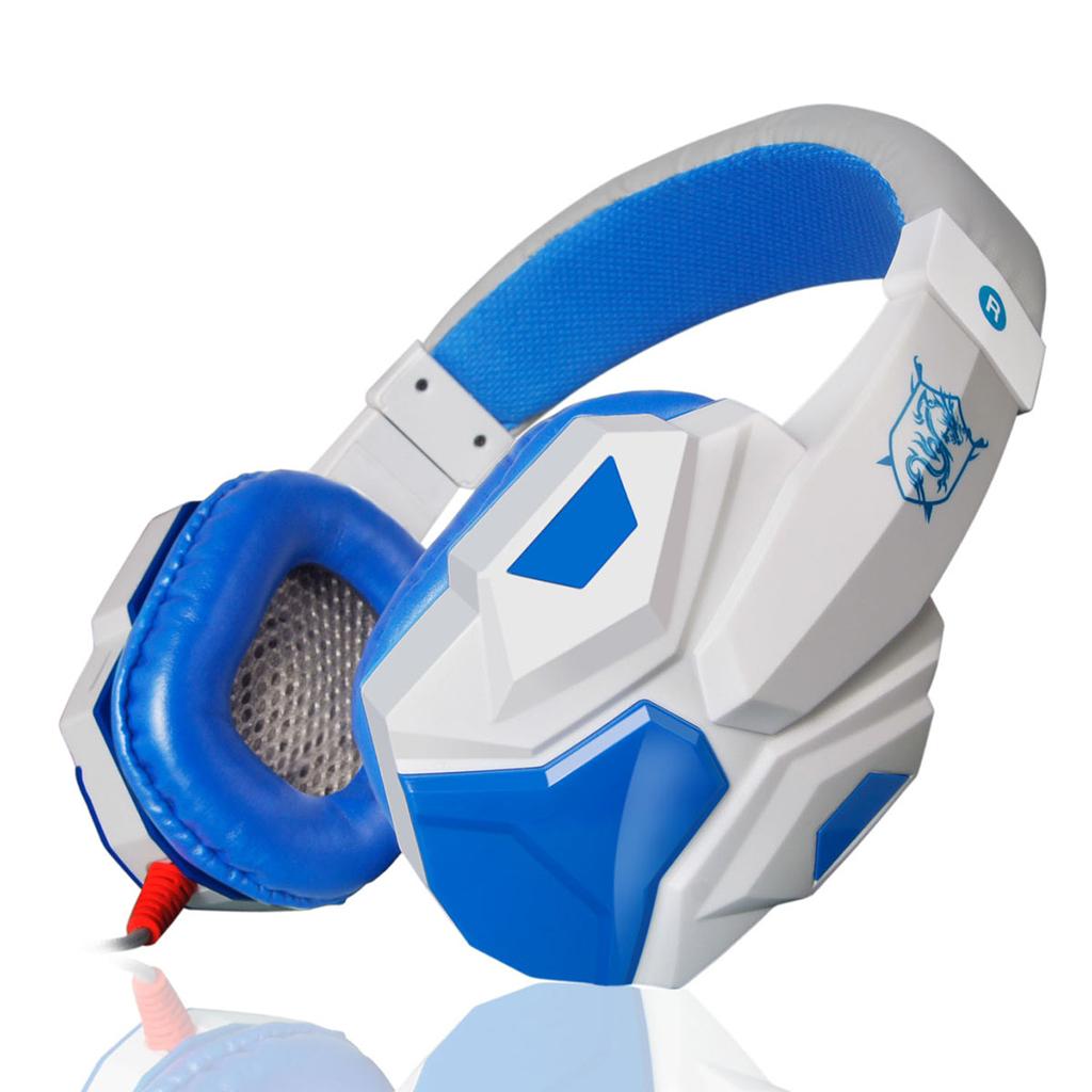 Laptop Gaming Headsets Over Ear Headphones with Light Mic Stereo Earphones White Blue