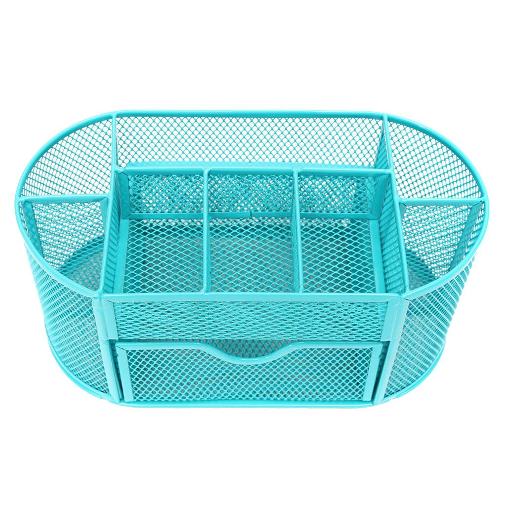 Desktop Storage Makeup Organizer 9 Compartment for Office Home Blue