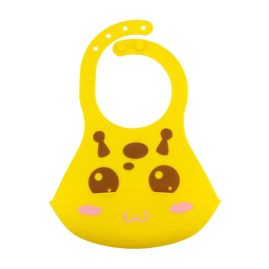 Baby Bibs Silicone Comfortable Soft Toddlers Feeding Bibs Button Yellow