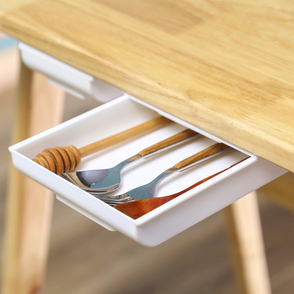 Office Pencil Tray Under Desk Hidden Drawer Organizer Self Adhesive White XL