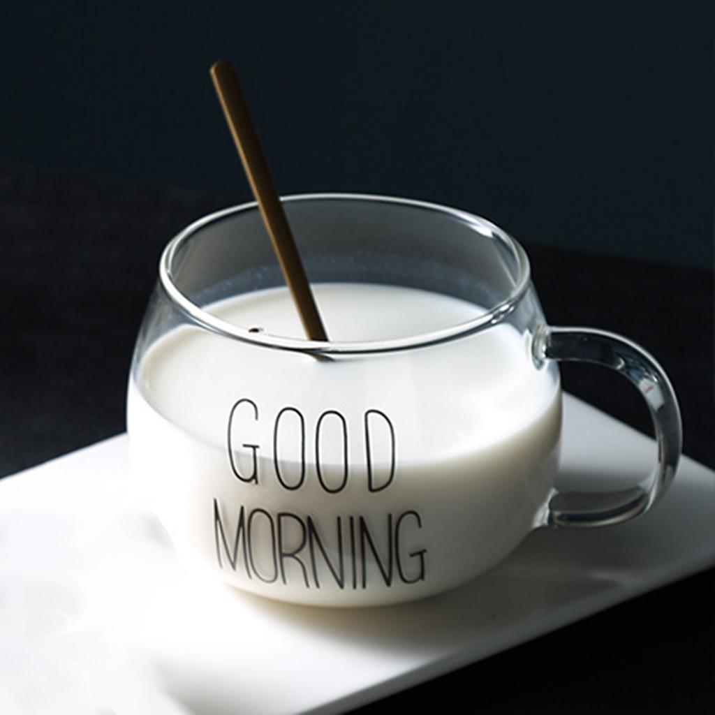 Premium Glass Coffee Cups High Borosilicate for Latte Cappuccino Glassware Black Letter