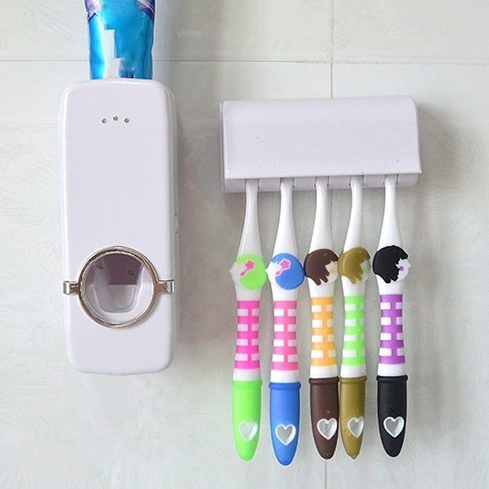 3xToothbrush Holder and Toothpaste Dispenser Hands Free for Family Washroom