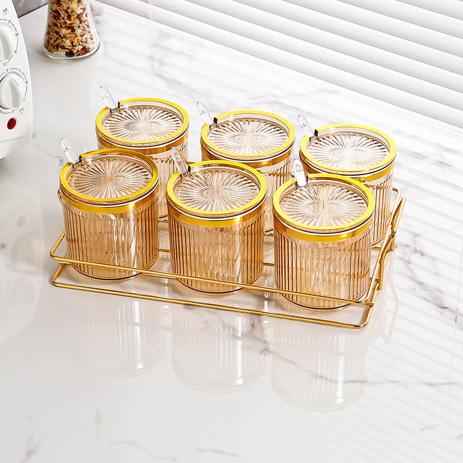 Condiment Pots Tank Food Container with Lids and Spoons 6 grids