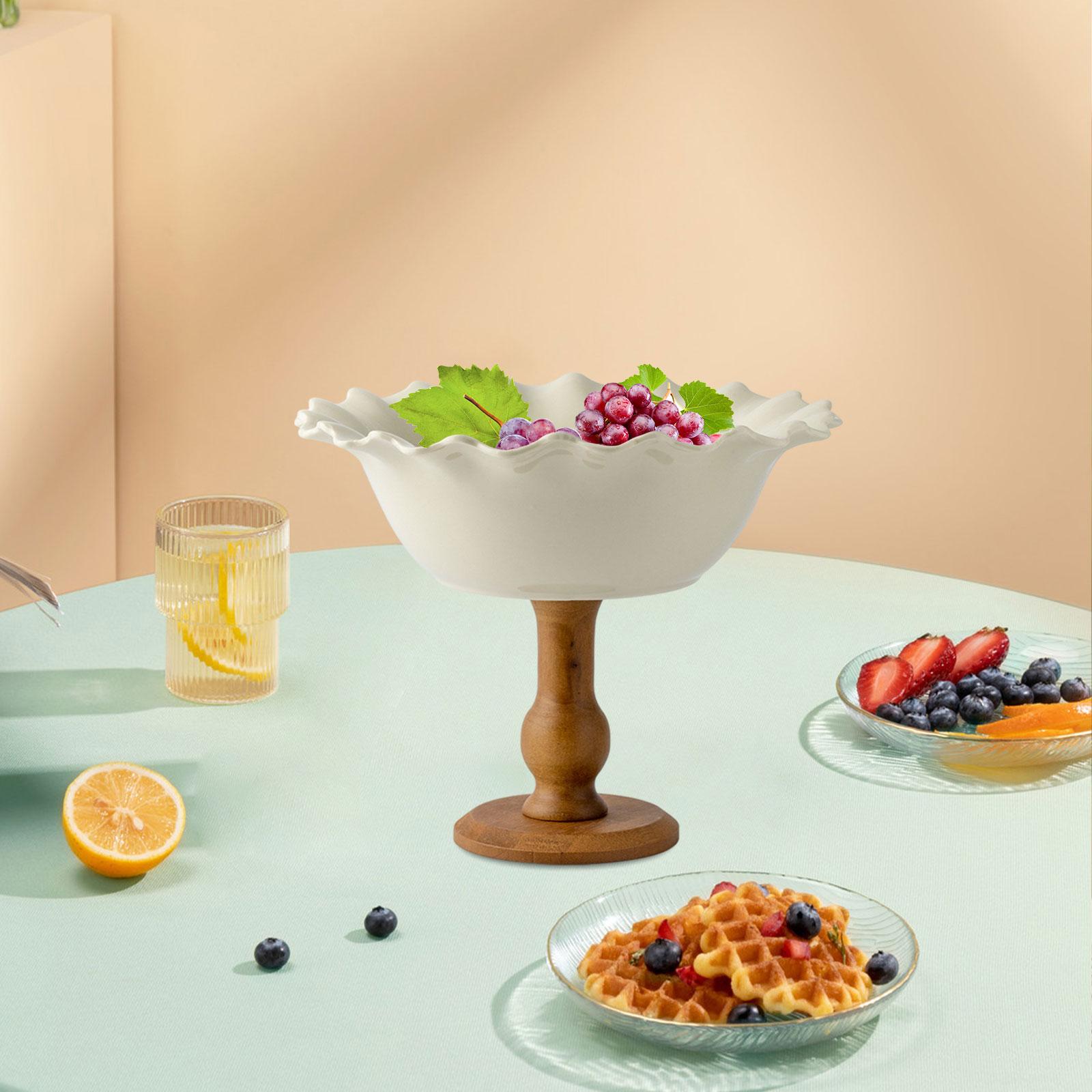 Pedestal Bowl Porcelain Fruit Bowl Breads Countertop Kitchen Footed Fruit Bowl