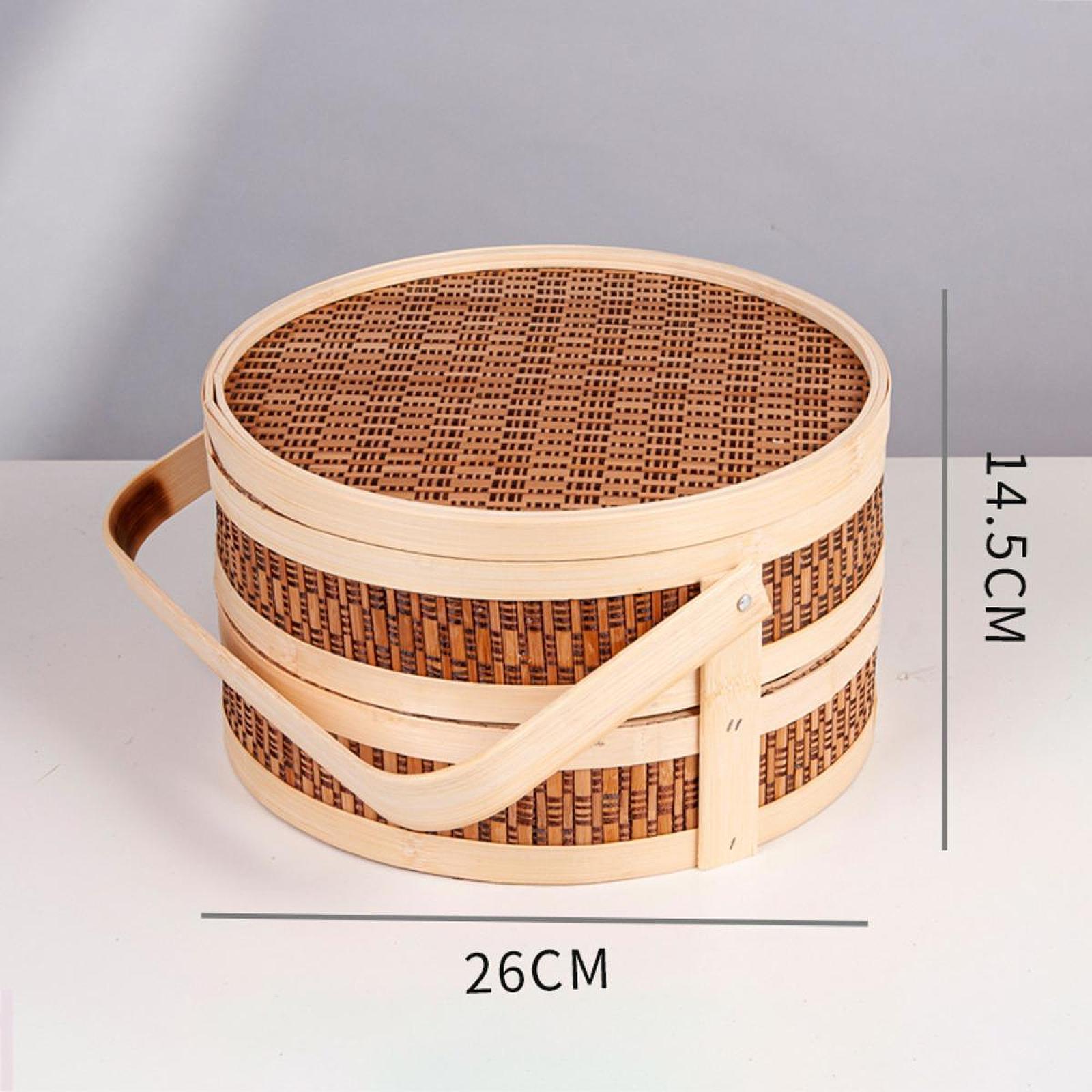 Bamboo Basket Handheld Travel Transport Container for Pastries Snacks Fruits