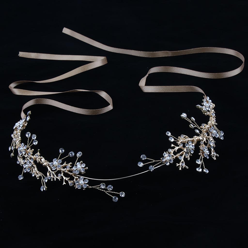 Crystal Rhinestone Headband Bridal Party Hair Band Hair Vine Gold