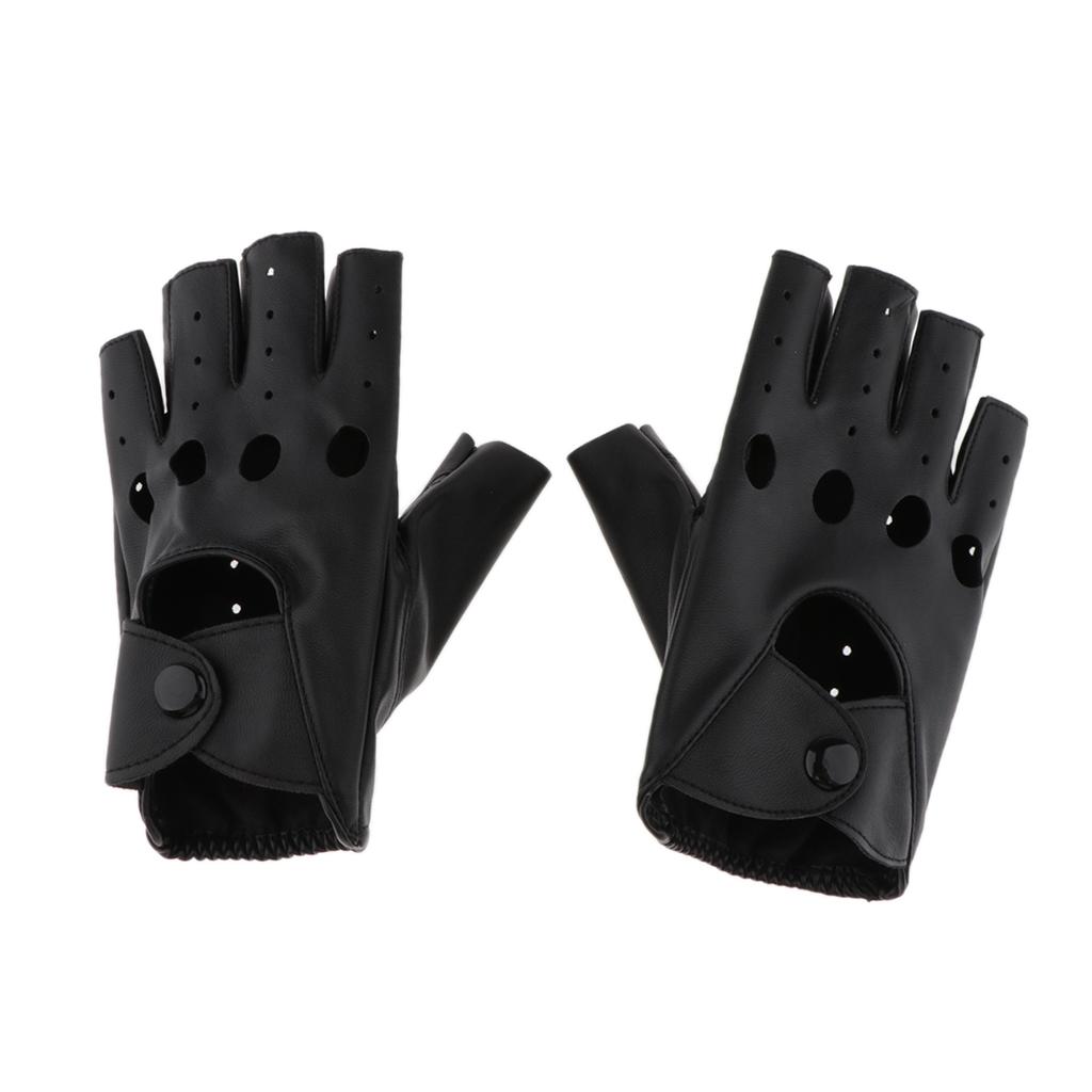 Women Mens PU leather Punk Rock Style Half Finger Hollow Holes Gloves