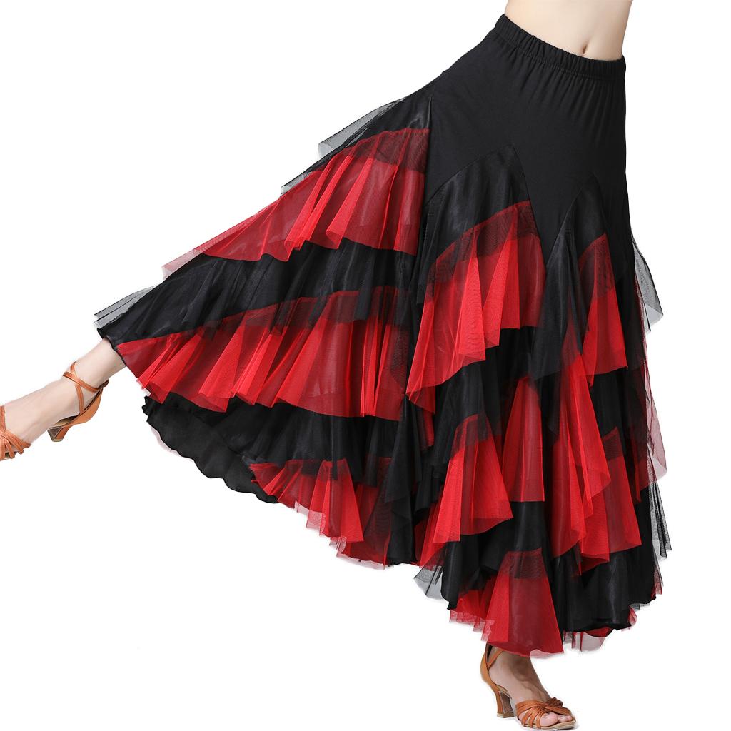 Flamenco Ballroom Waltz Dance Big Swing Skirt Womens Modern Costumes Black Red