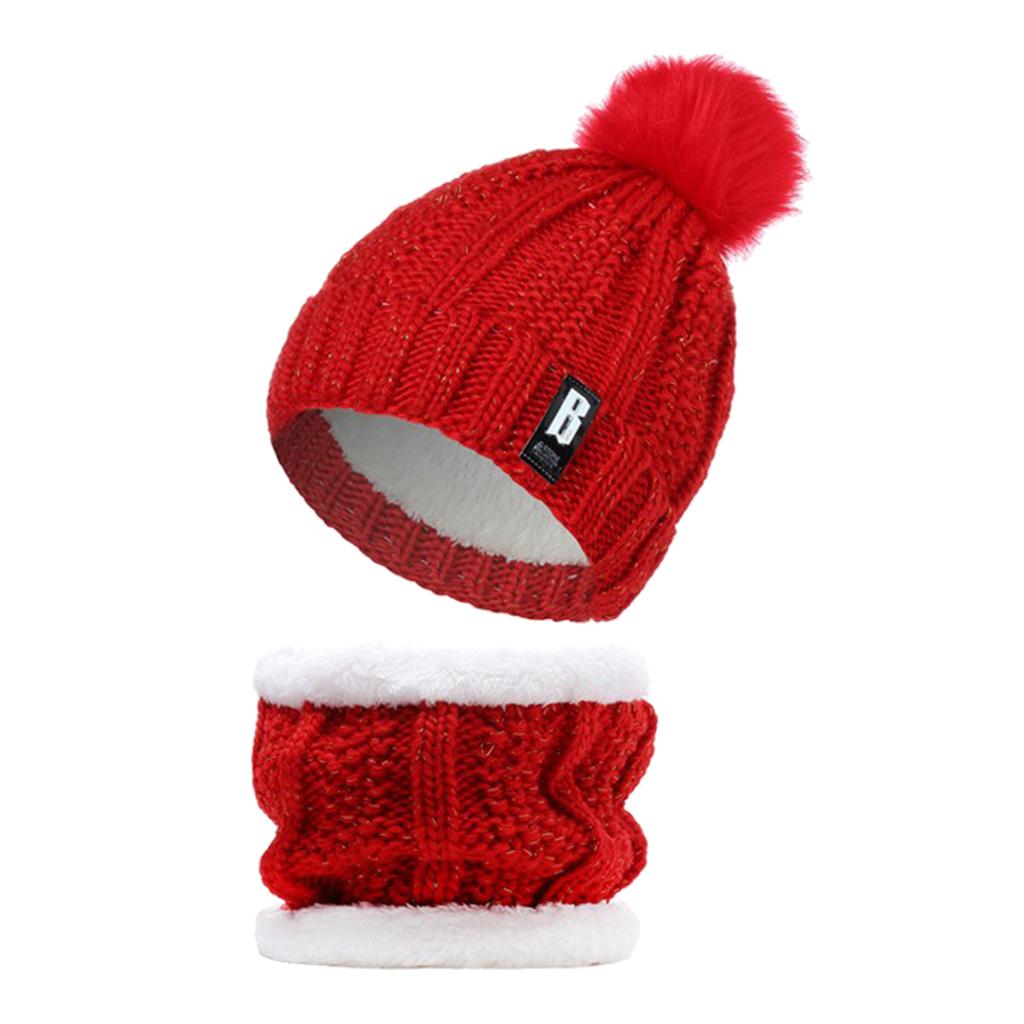 Womens Knit Scarf Hat Set Winter Warm Soft Venonat Beanie Caps  Red